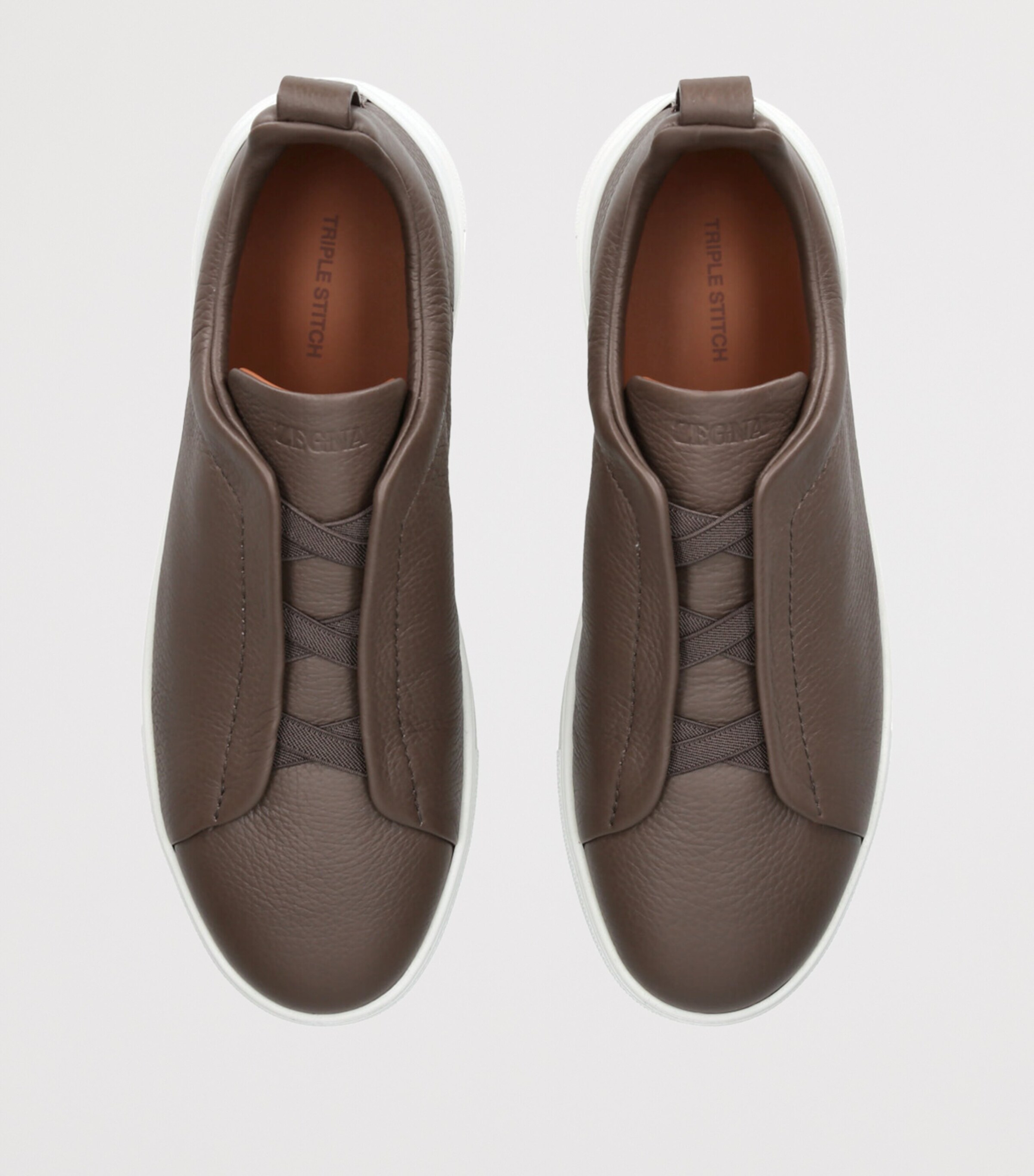 Leather Triple Stitch Sneakers MID BROWN Image 4