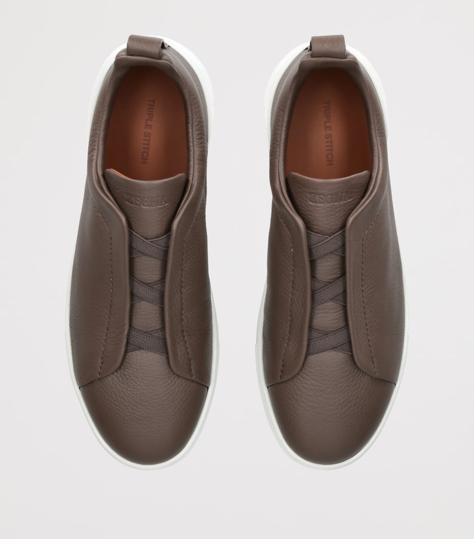 Leather Triple Stitch Sneakers MID BROWN Image 4