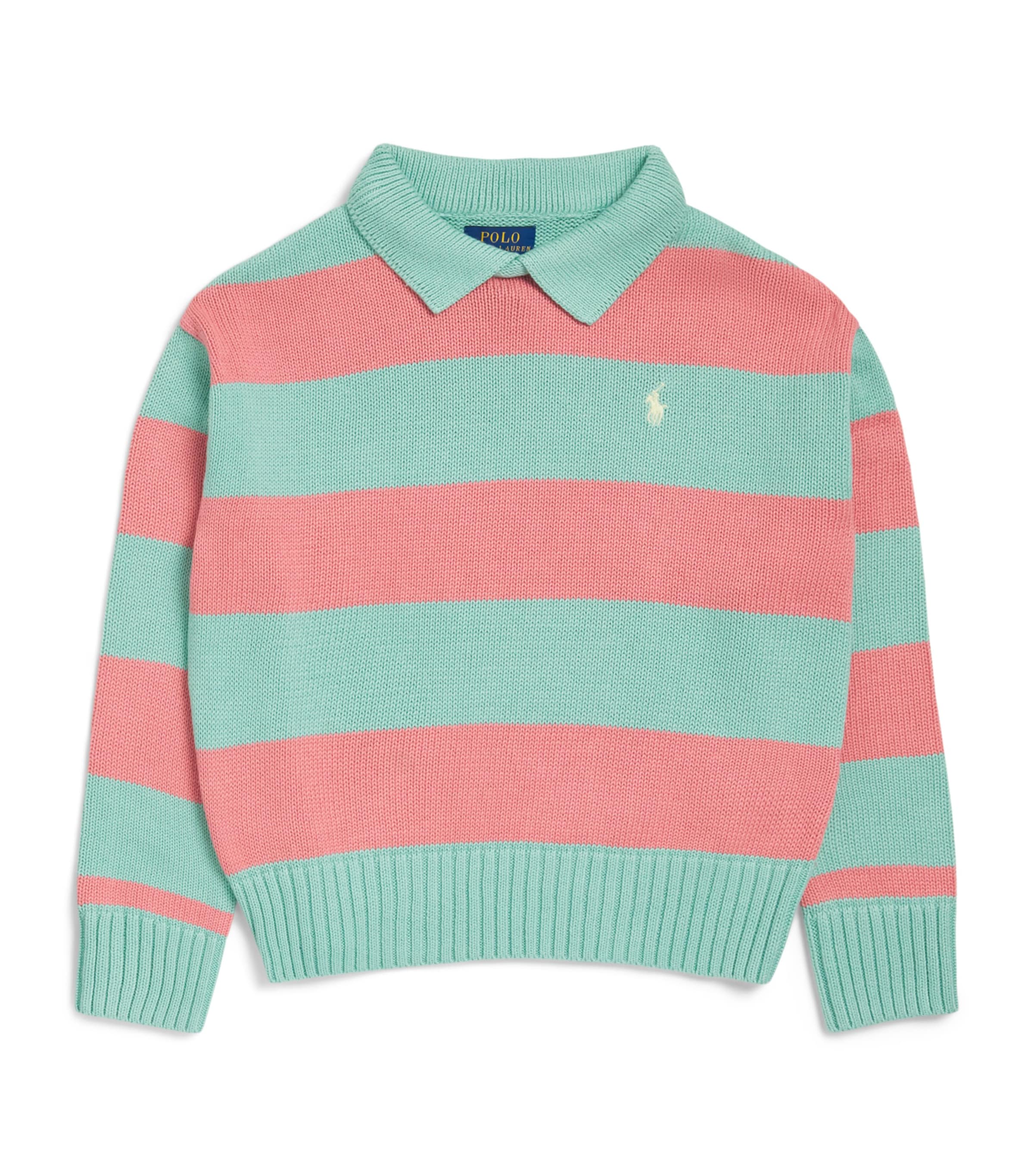 Ralph Lauren Kids Cotton Striped Polo Rugby Sweater (6-14 Years) Green Mu Image 1