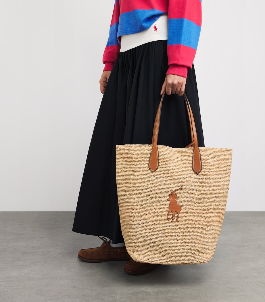 Polo Ralph Lauren Large Raffia Big Pony Tote Bag Natural/cuoio Image 2