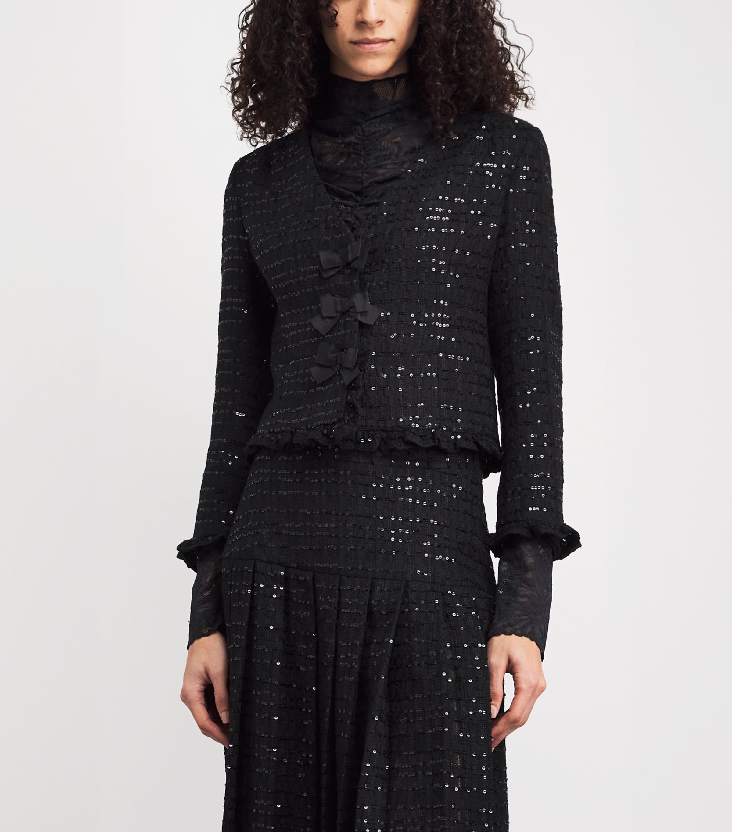 Alessandra Rich Womens Tweed Sequin Jacket Black Image 4