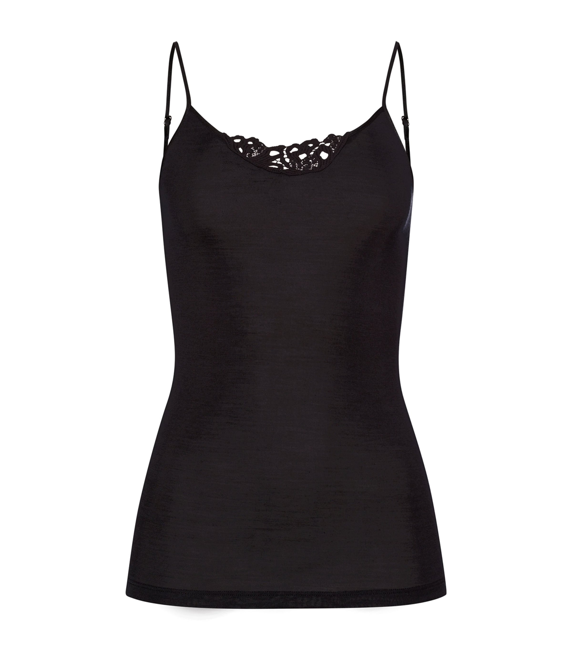 Hanro Merino Wool-silk Spaghetti Top In Black