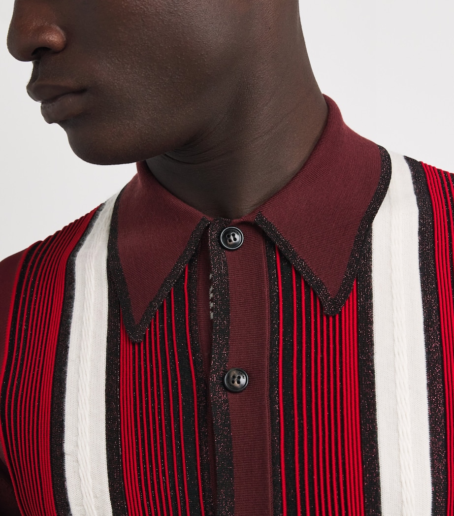 Wool-Blend Embellished Stripe Shirt RED Image 6