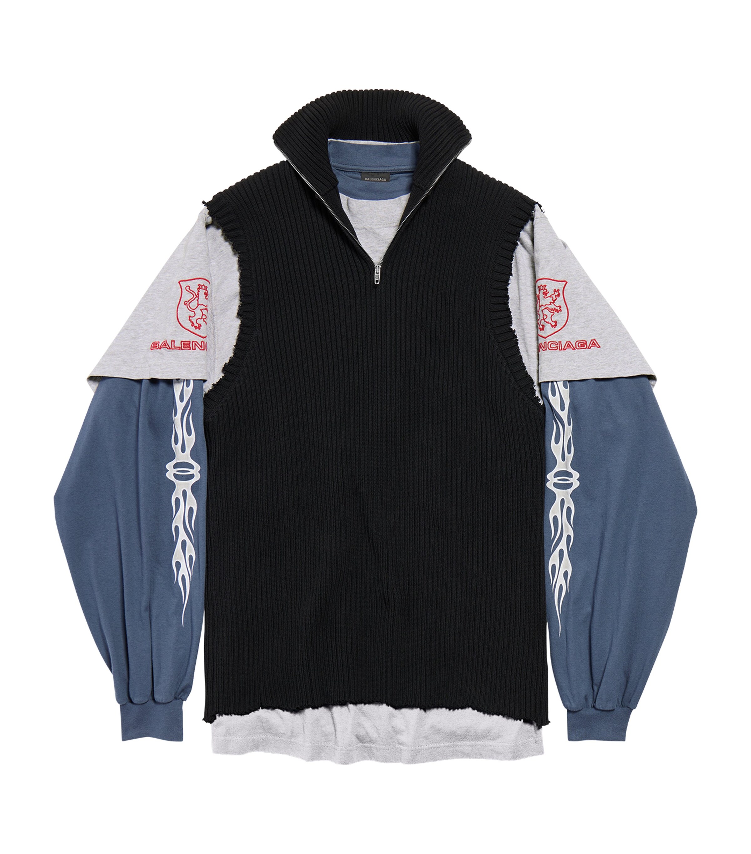 Balenciaga Mens Hybrid Layered Quarter-Zip Sweater Image 1