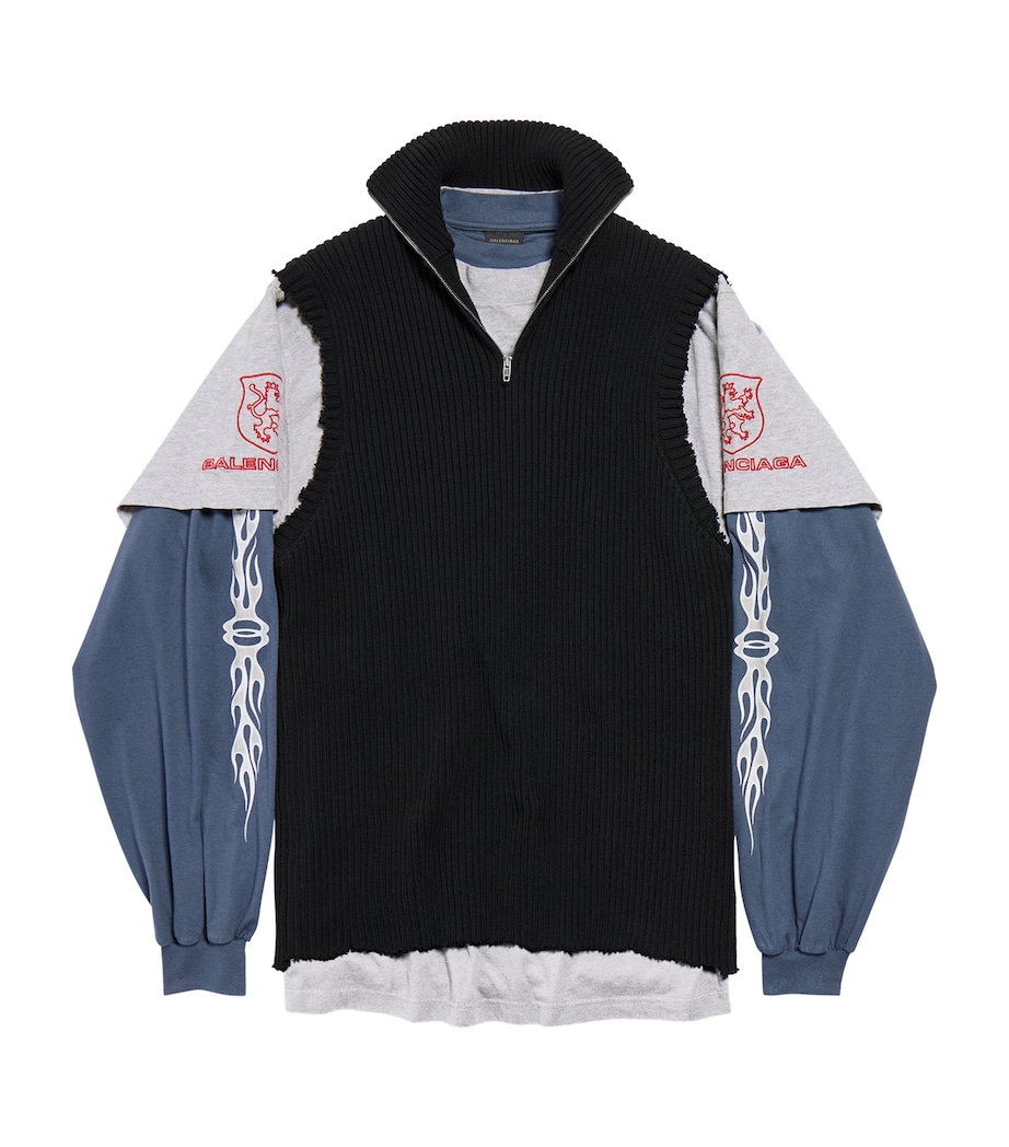 Balenciaga Mens Hybrid Layered Quarter-Zip Sweater Image 1