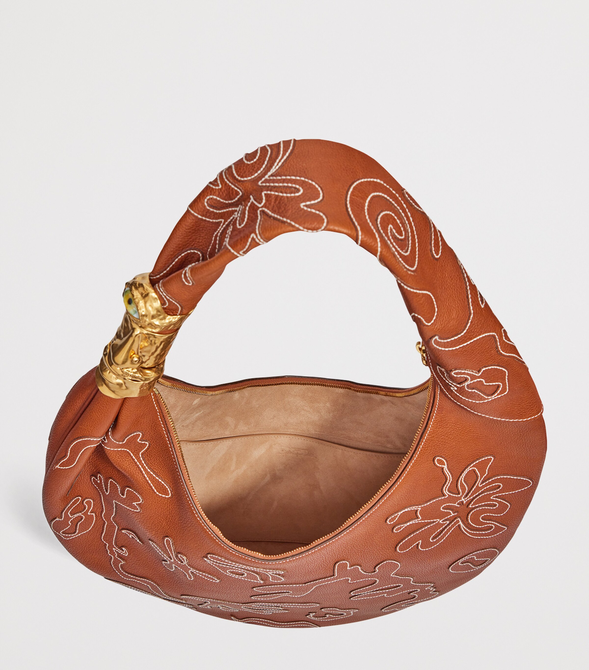 Large Leather Embroidered Soufflé Shoulder Bag 806 CARAMEL Image 4