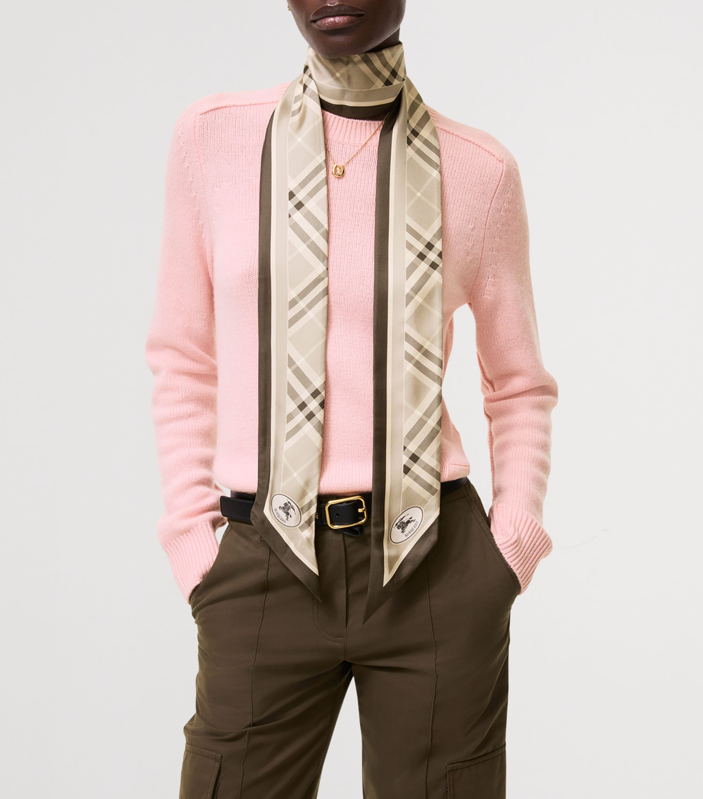 Burberry Silk Check Skinny Scarf Dove Grey Image 2