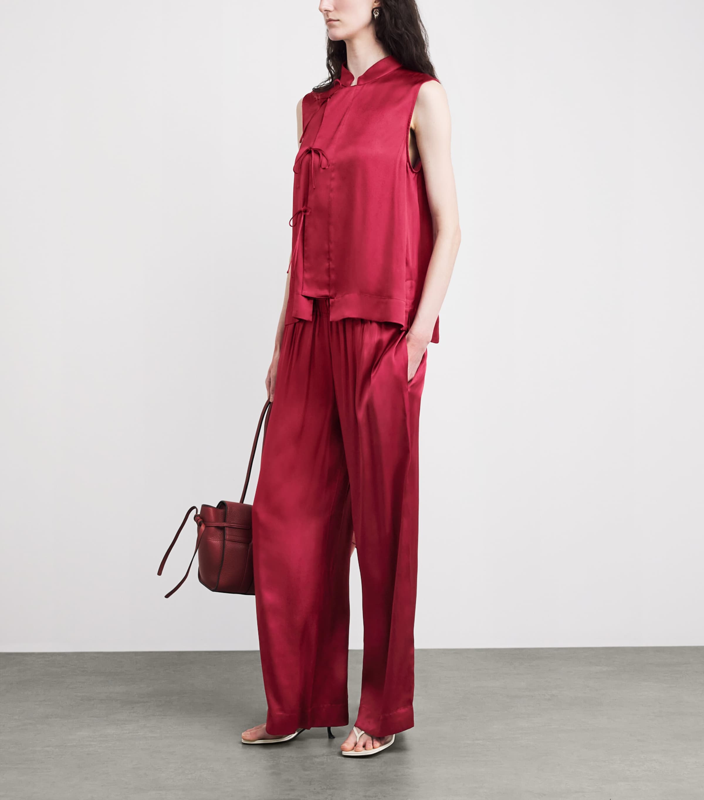 Liberowe Womens Satin Palazzo Trousers Raspberry Image 2