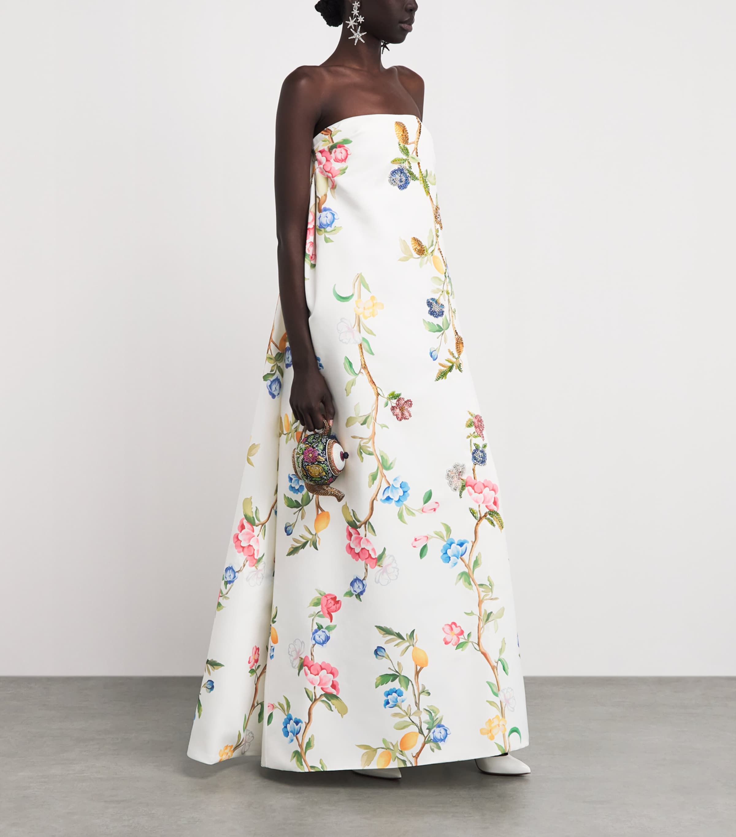 LEO LIN Womens Floral Embellished Phoebe Gown Lemon Vine Prnt Snow Image 2