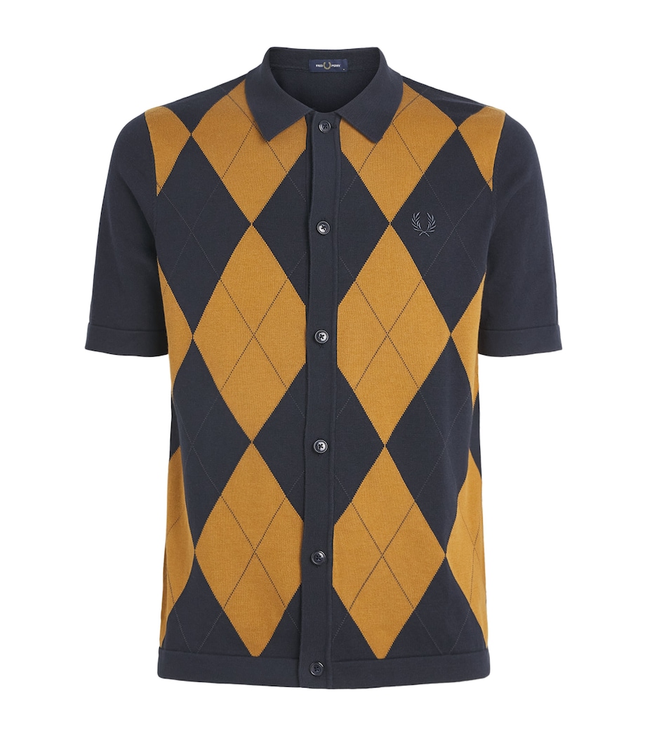 Fred Perry Mens Cotton Knitted Argyle Shirt Navy Image 1