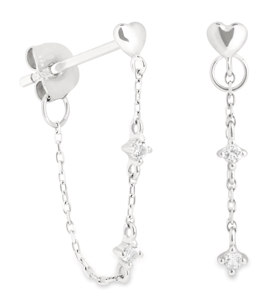 Astrid & Miyu White Gold and Topaz Heart Chain Earrings White Gold Image 1