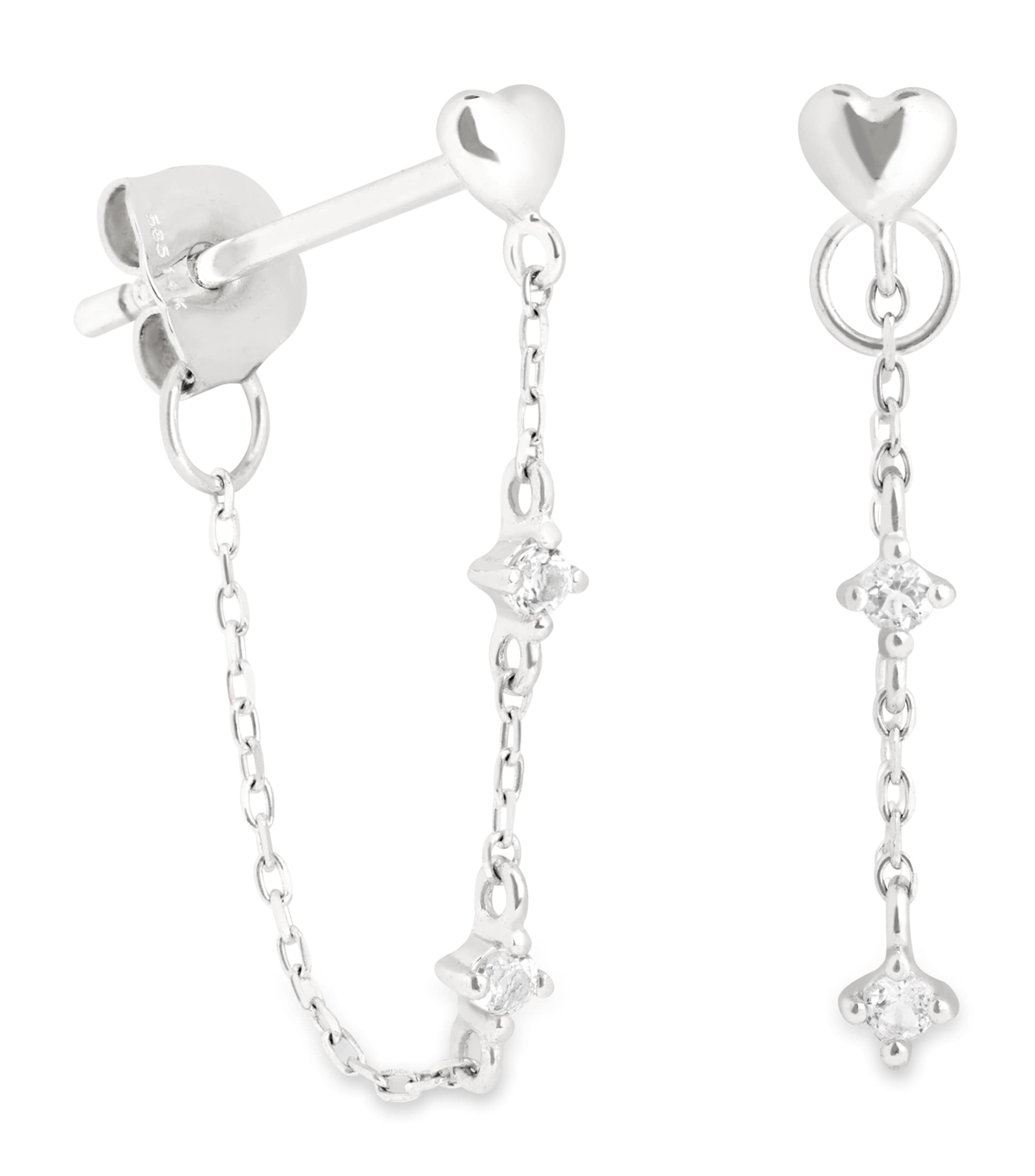 Astrid & Miyu White Gold and Topaz Heart Chain Earrings | Fashion Jewellery | Earrings