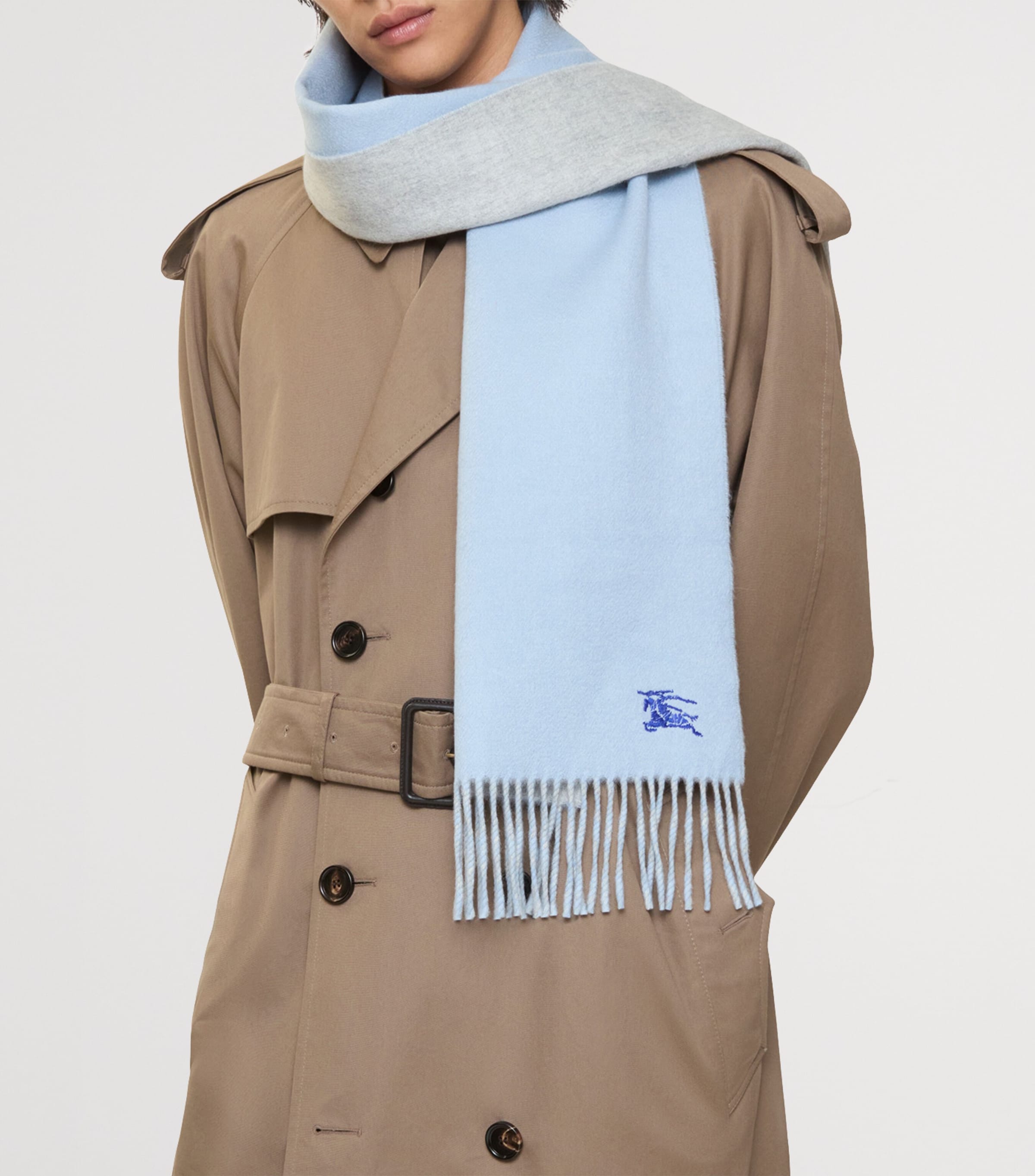 Cashmere Reversible EKD Scarf BANK BLUE/PALE GREY Image 5