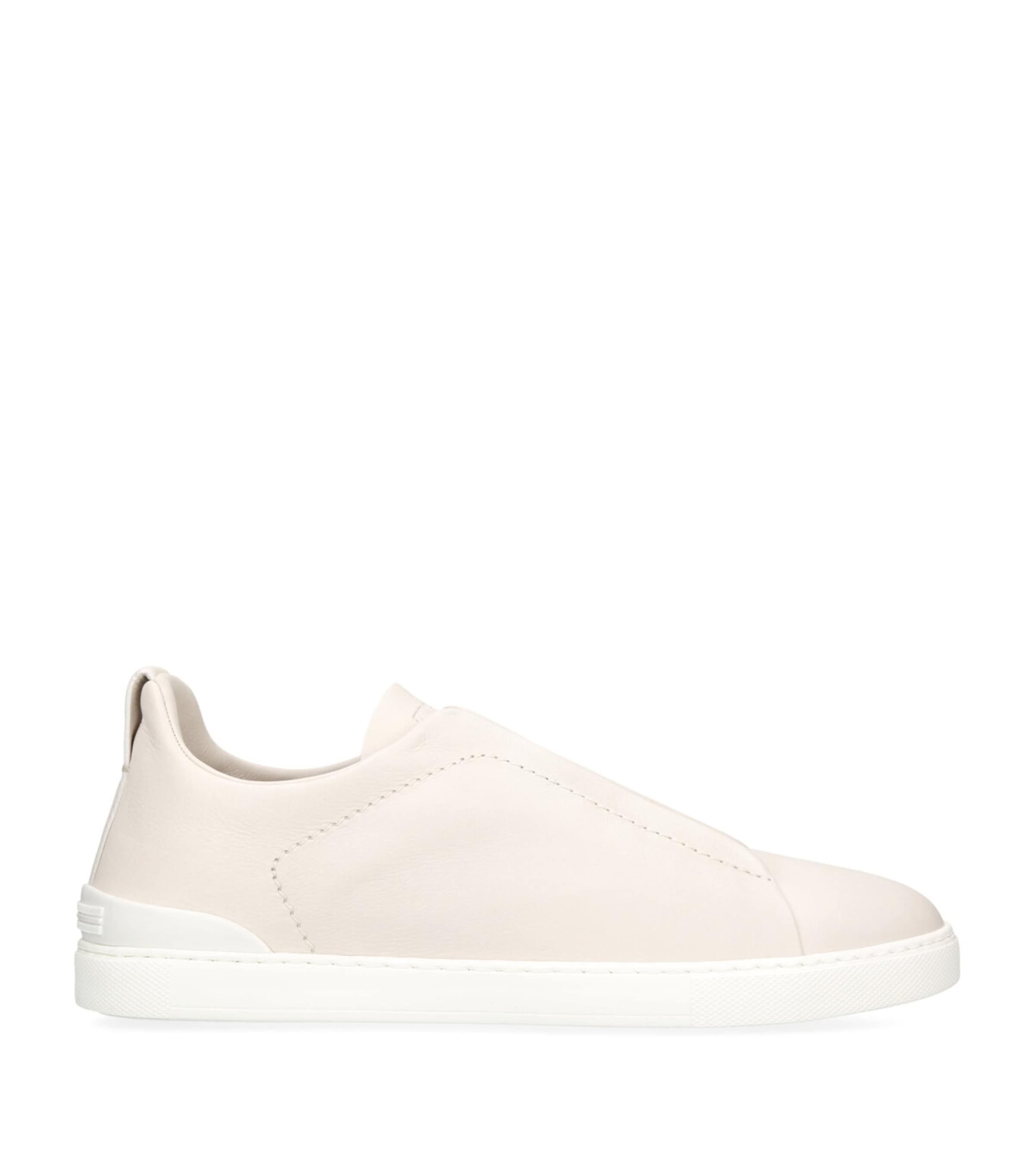 Shop Zegna Leather Triple Stitch Secondskin Sneakers In White