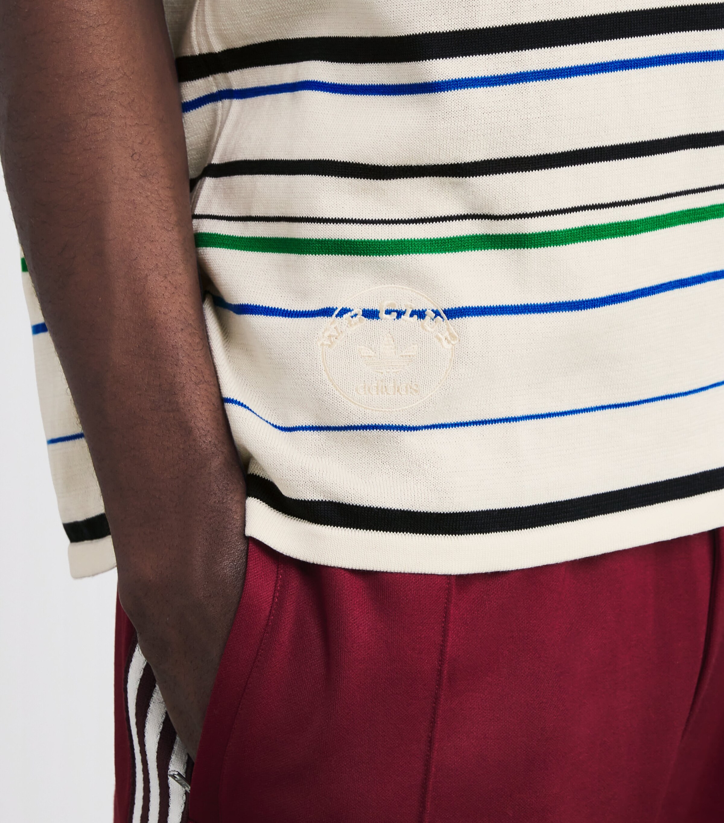 adidas Mens x Wales Bonner Cotton-Blend Striped T-Shirt Wht/grn/blu/indigo Image 6