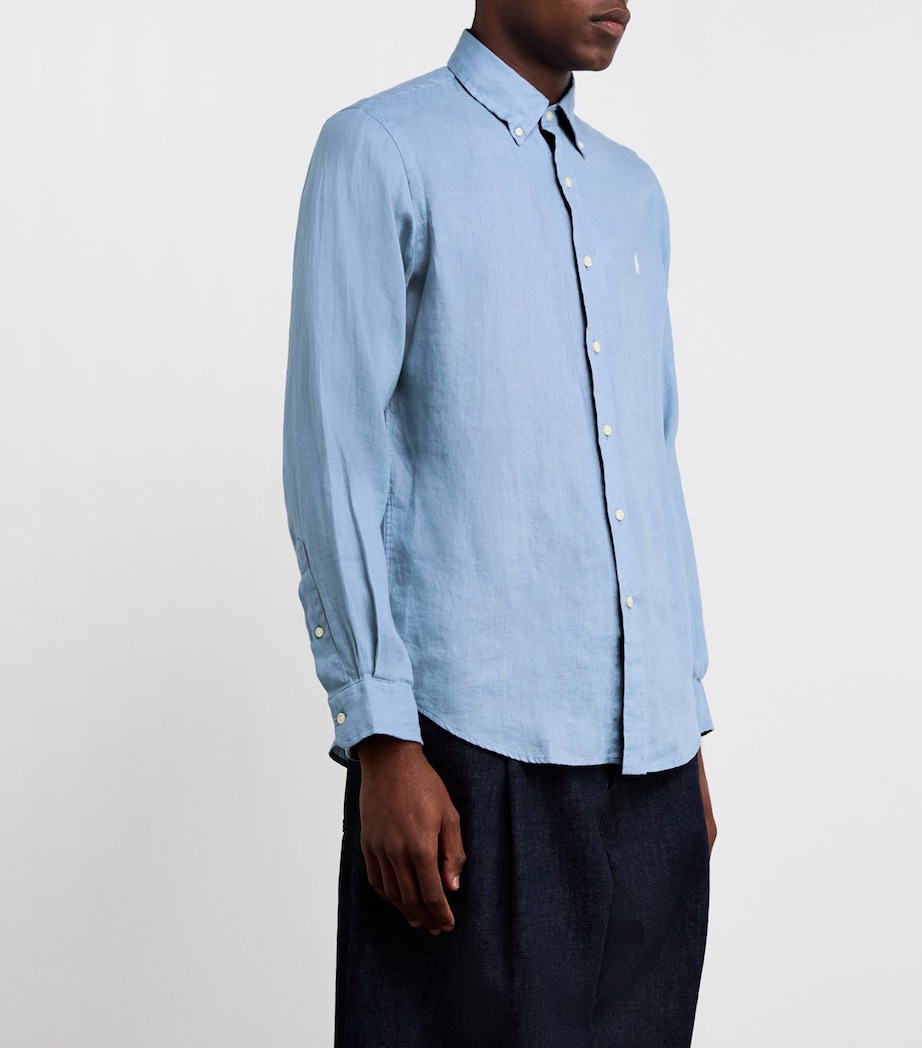 Polo Ralph Lauren Mens Linen Polo Pony Shirt Blue Image 3