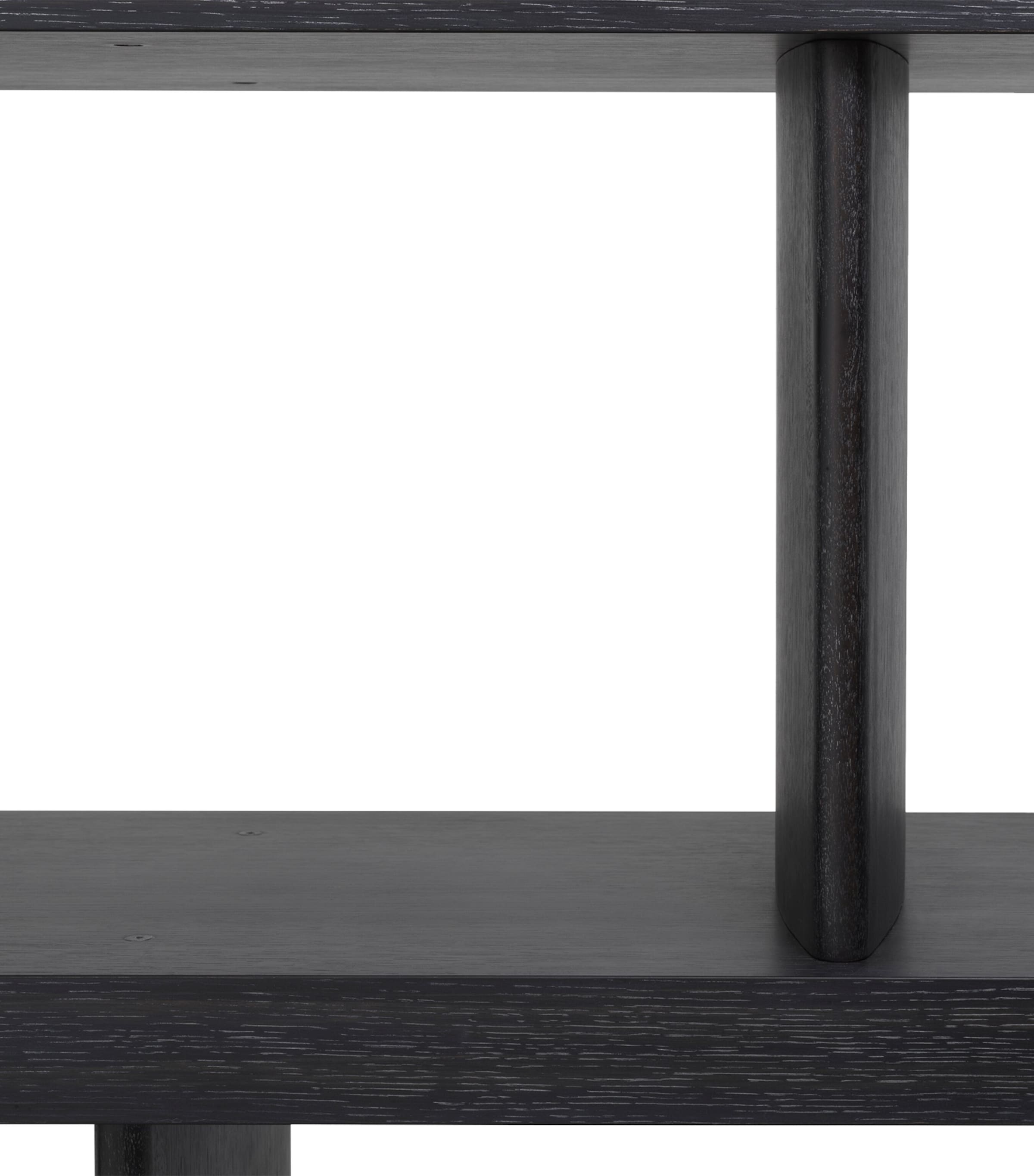 Wood leg close-up showing cylindrical support of the cabinet