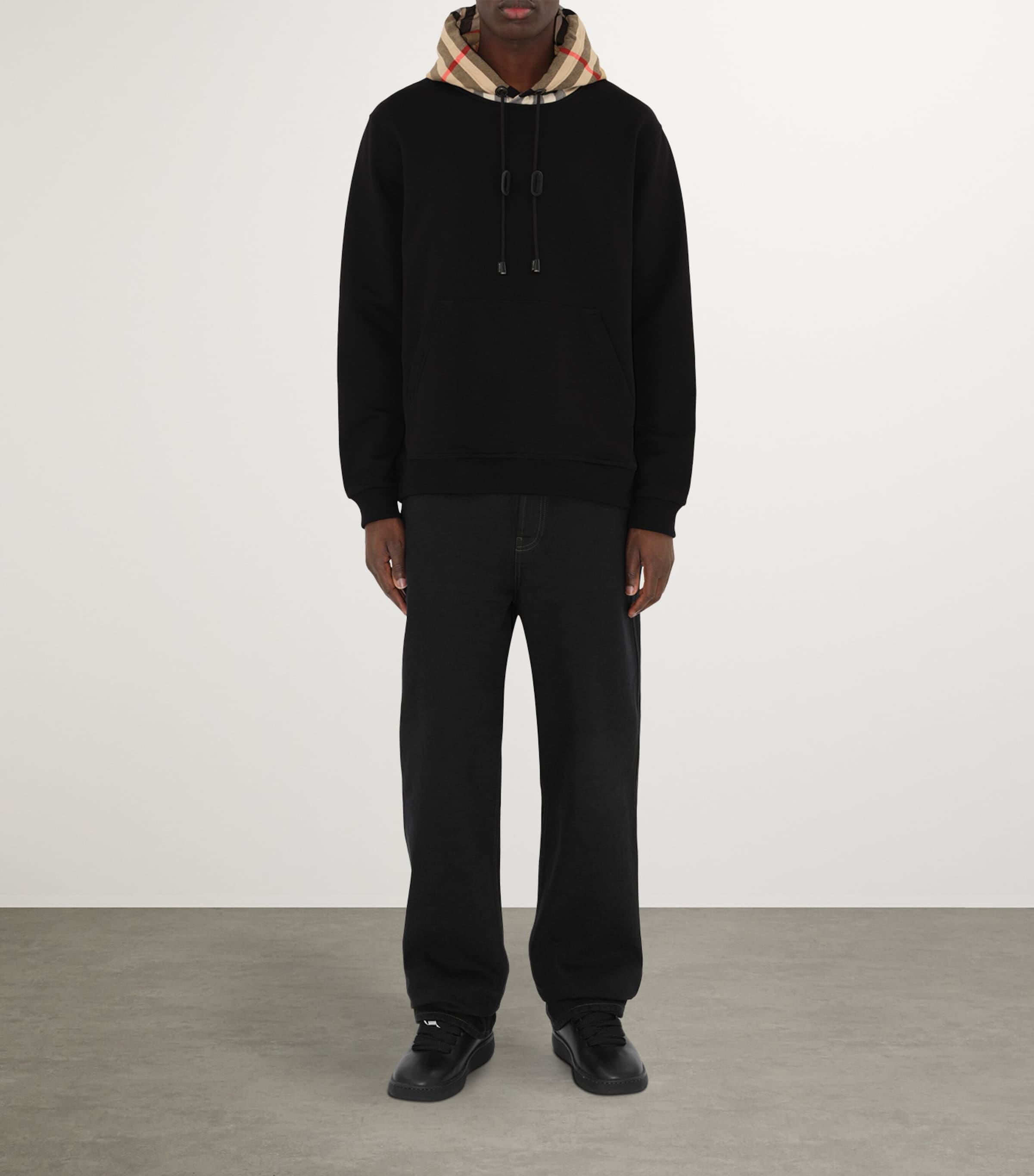 Cotton Check-Trim Hoodie BLACK Image 2