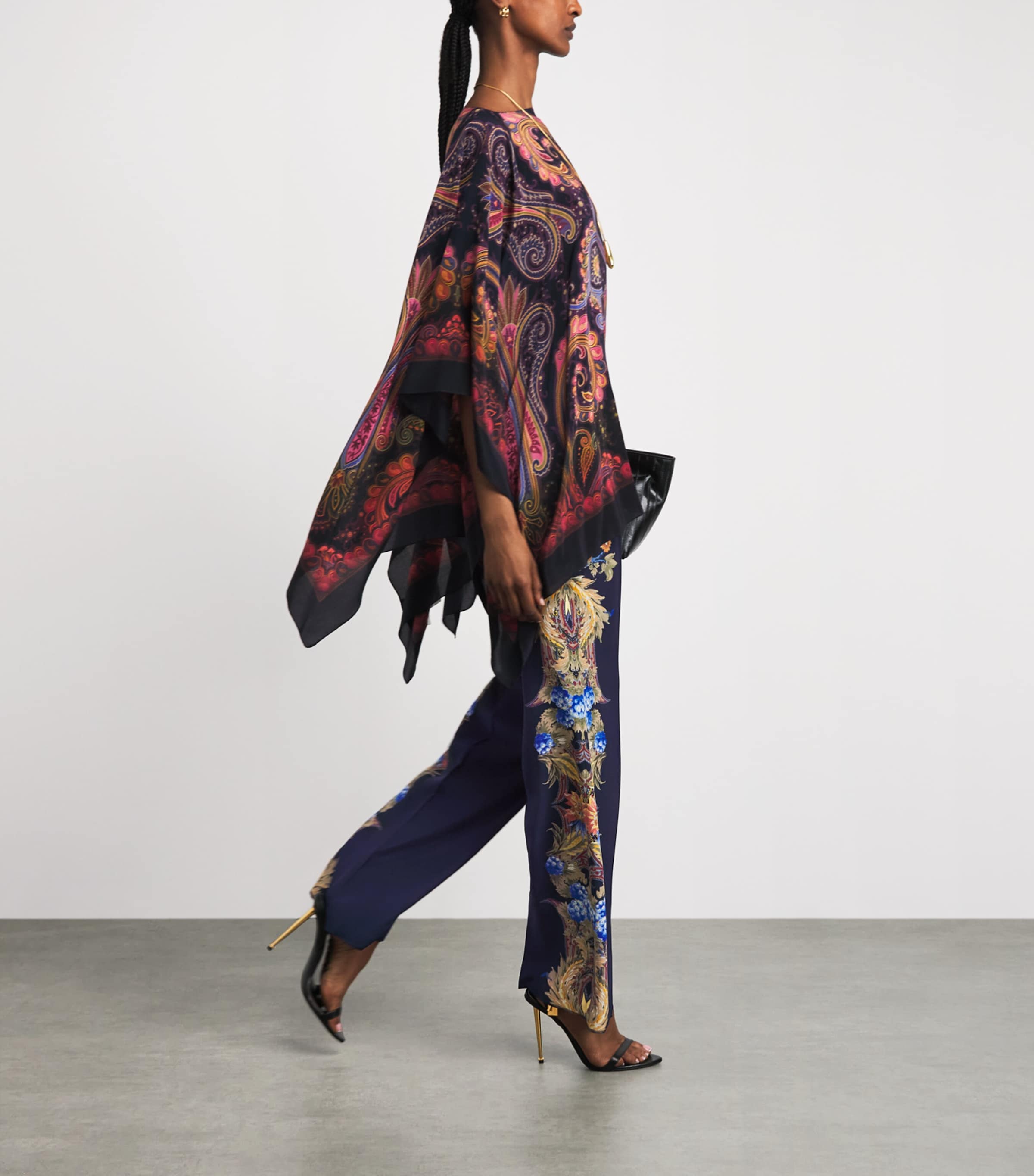 Etro Womens Silk Floral Straight Trousers Print/blue Bs Image 2