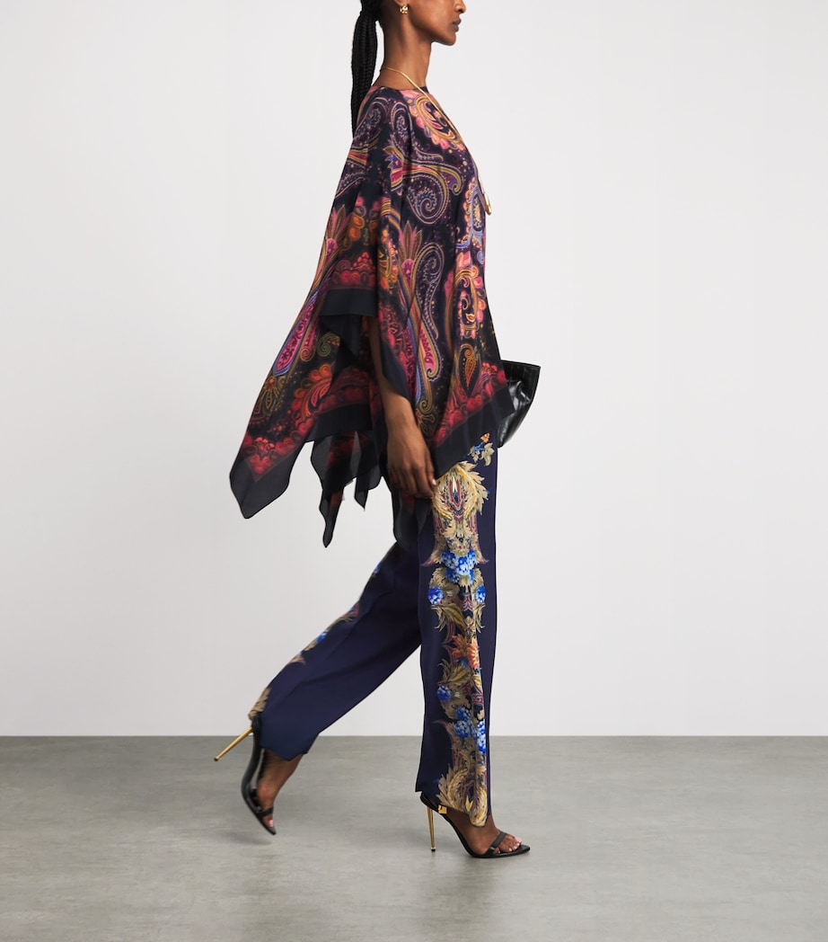 Etro Womens Silk Floral Straight Trousers Print/blue Bs Image 2