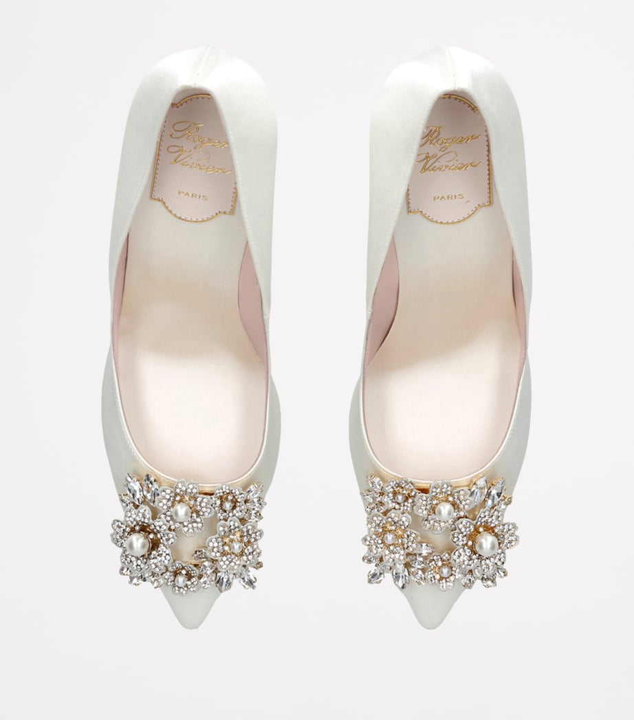 Satin RV Bouquet Strass Buckle Pumps 85 BONE Image 4