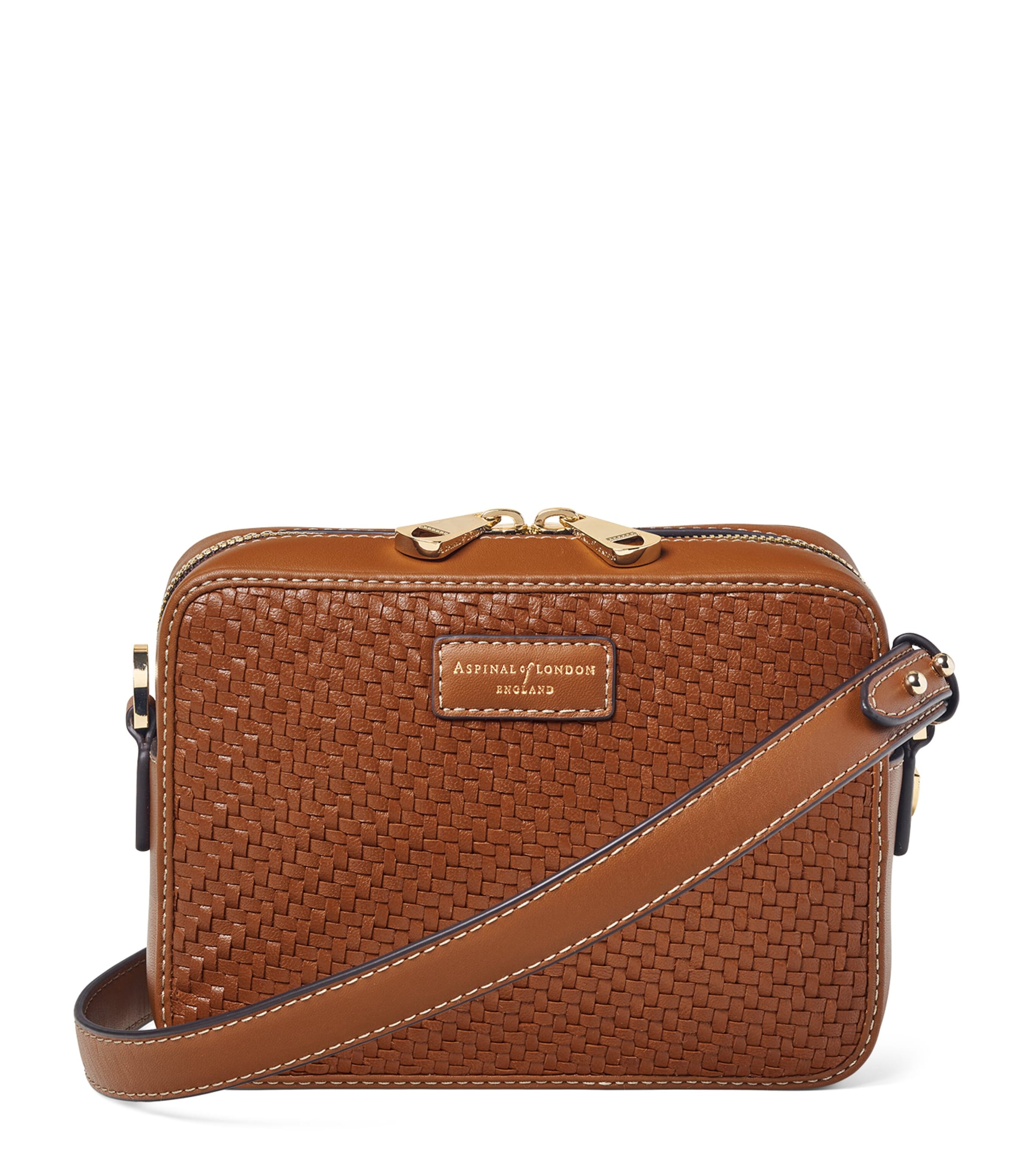 Aspinal Of London Womens Tan Interwoven Leather Camera Bag In Brown