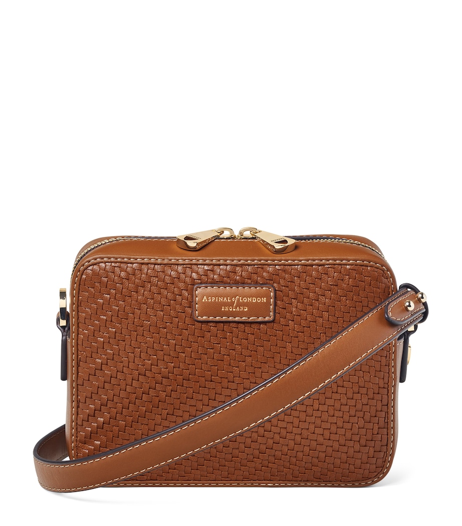 Leather Woven Camera Bag TAN Image 1