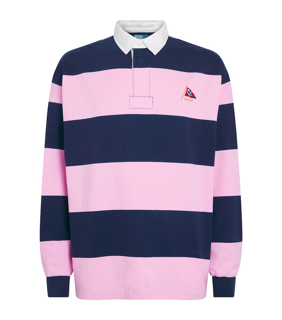 Polo Ralph Lauren Mens Cotton Stripe Rugby Shirt Carmel Pnk/nport Nvy Image 1