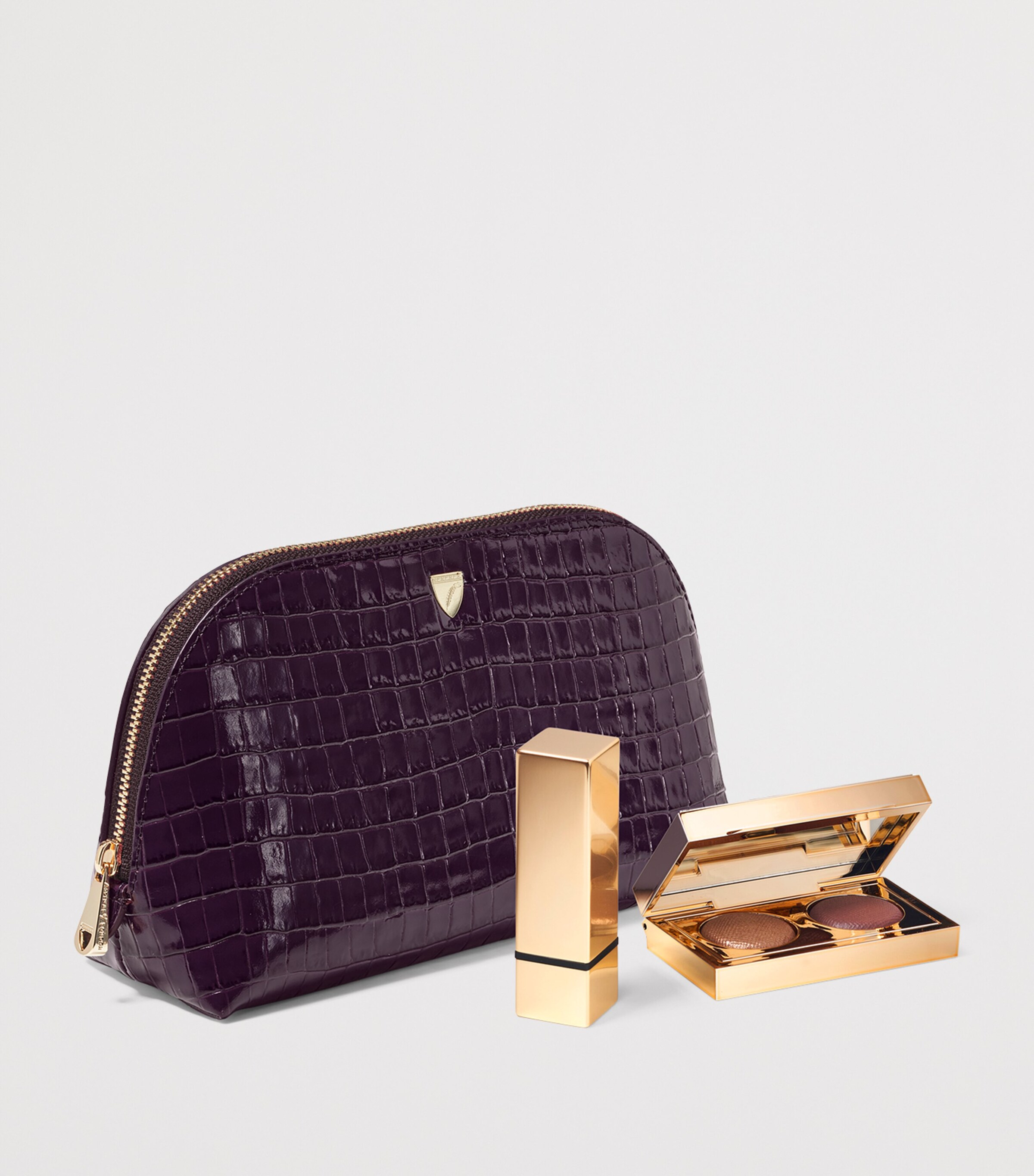 Small Leather Croc-Embossed Cosmetic Case FIG Image 3