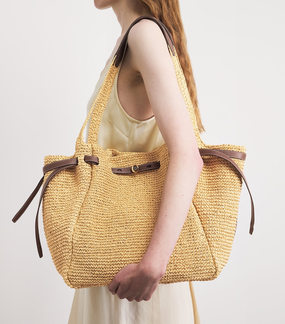 Tory Burch Raffia-Leather Romy Tote Bag Natural Image 4