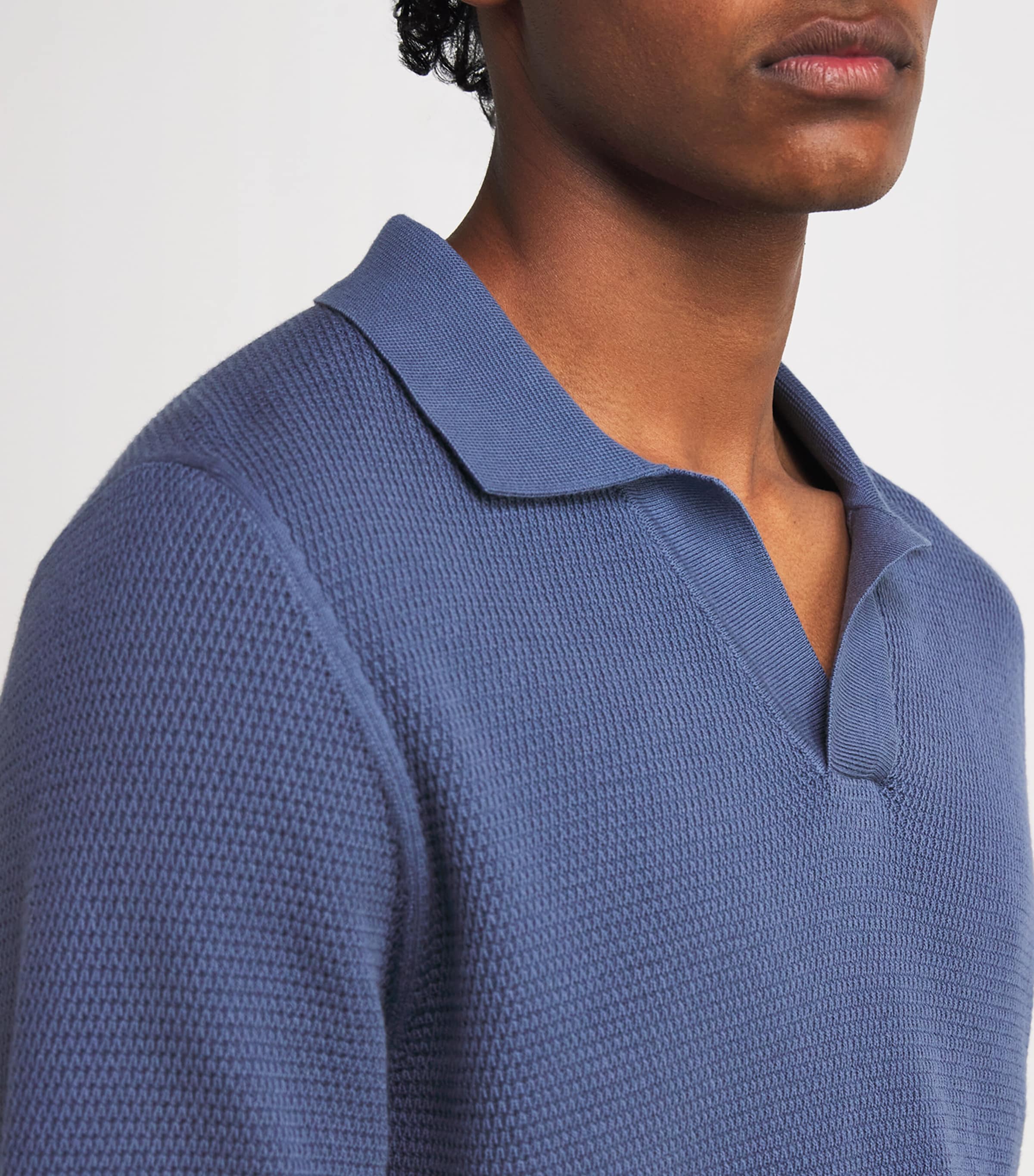 Sunspel Blue Cotton Knit Polo Shirt | Harrods US