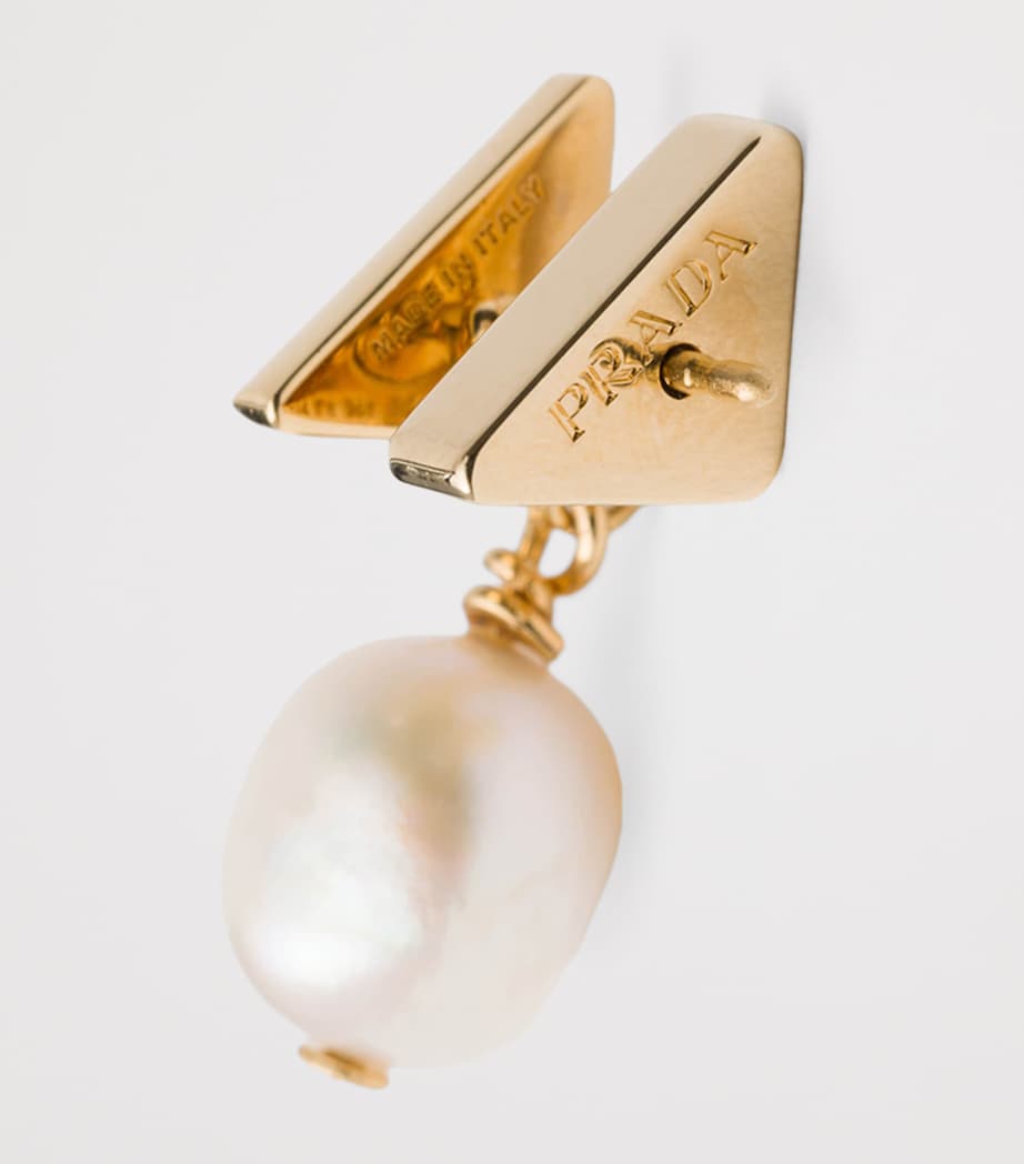 Prada Pearl Triangle Stud Earrings Gold/silver Image 4