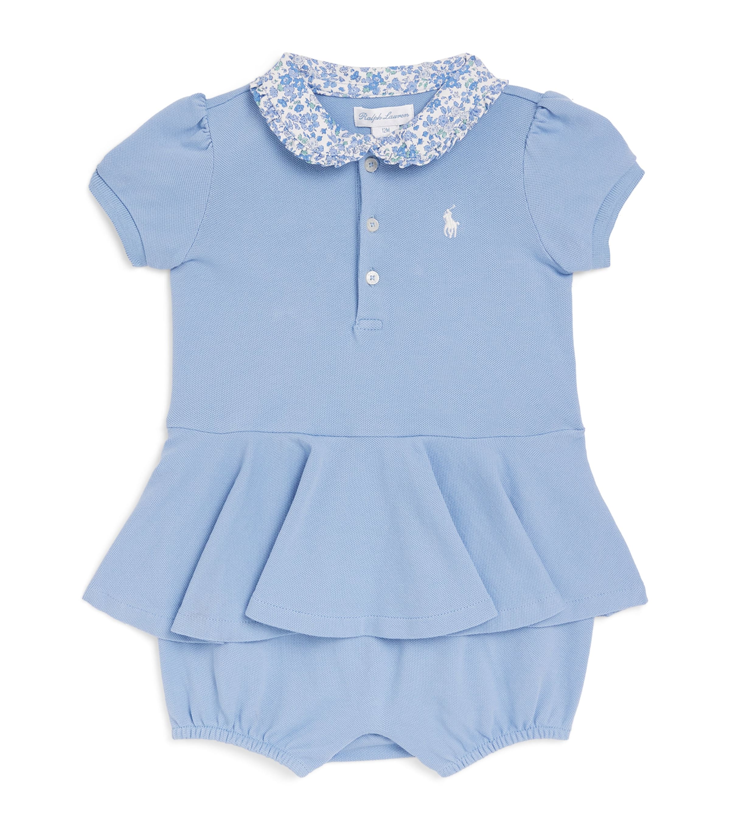 Ralph Lauren Stretch Cotton Collared Bodysuit In Blue