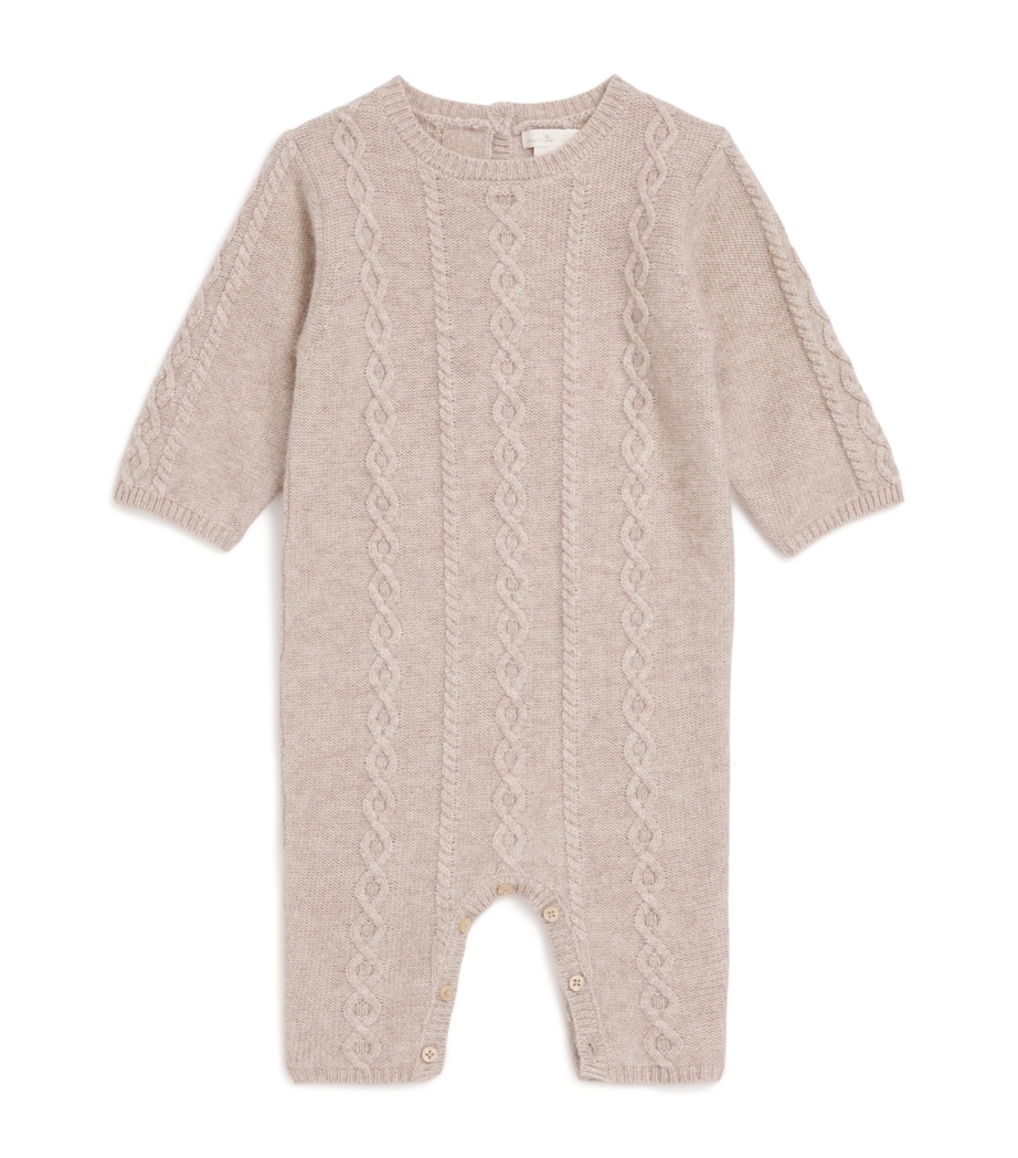 Wool-Cashmere Cable-Knit Bowie Playsuit (3-18 Months) OAT BROWN Image 1