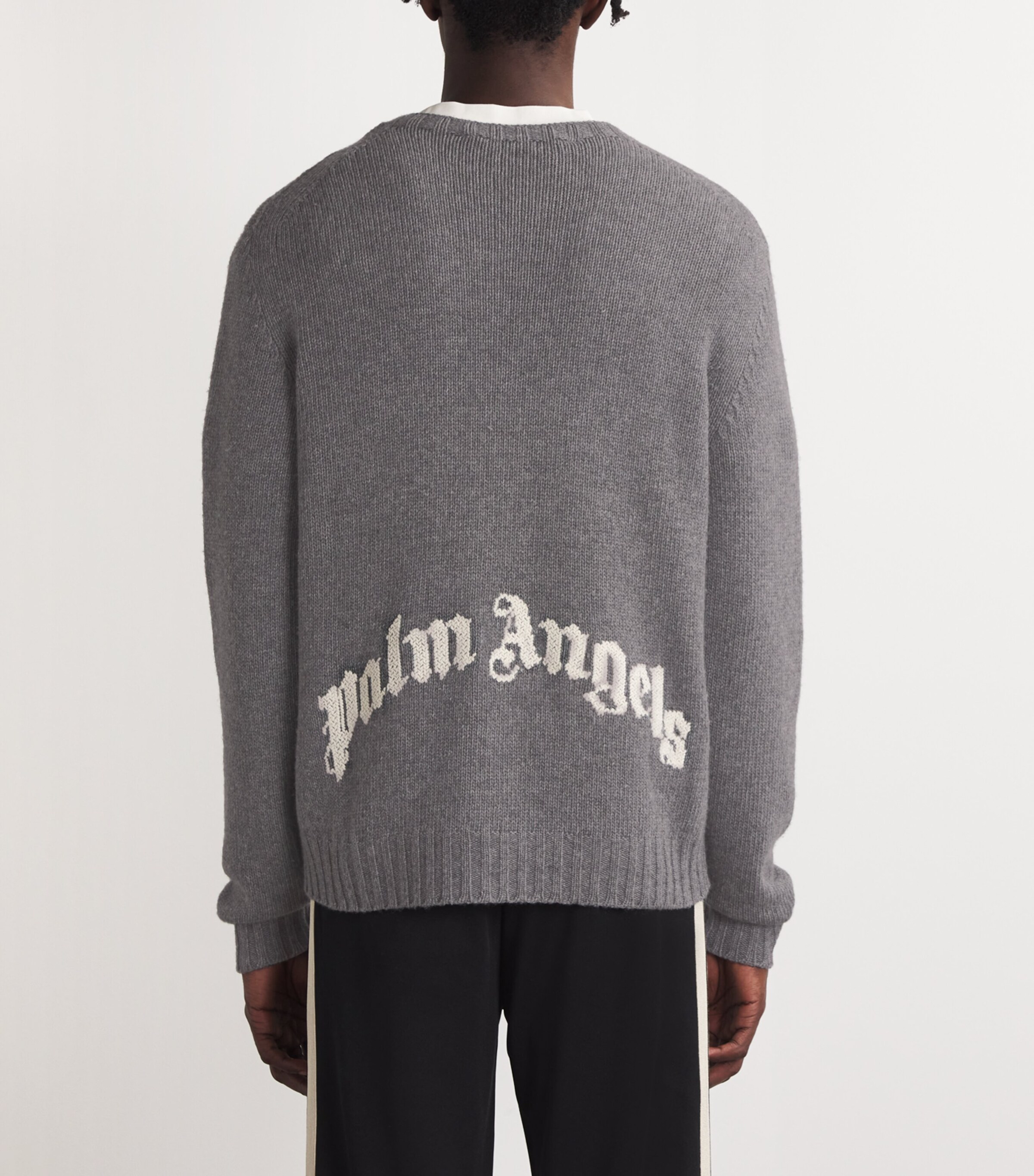 Palm Angels Mens Logo Sweater Grey Melange Image 4