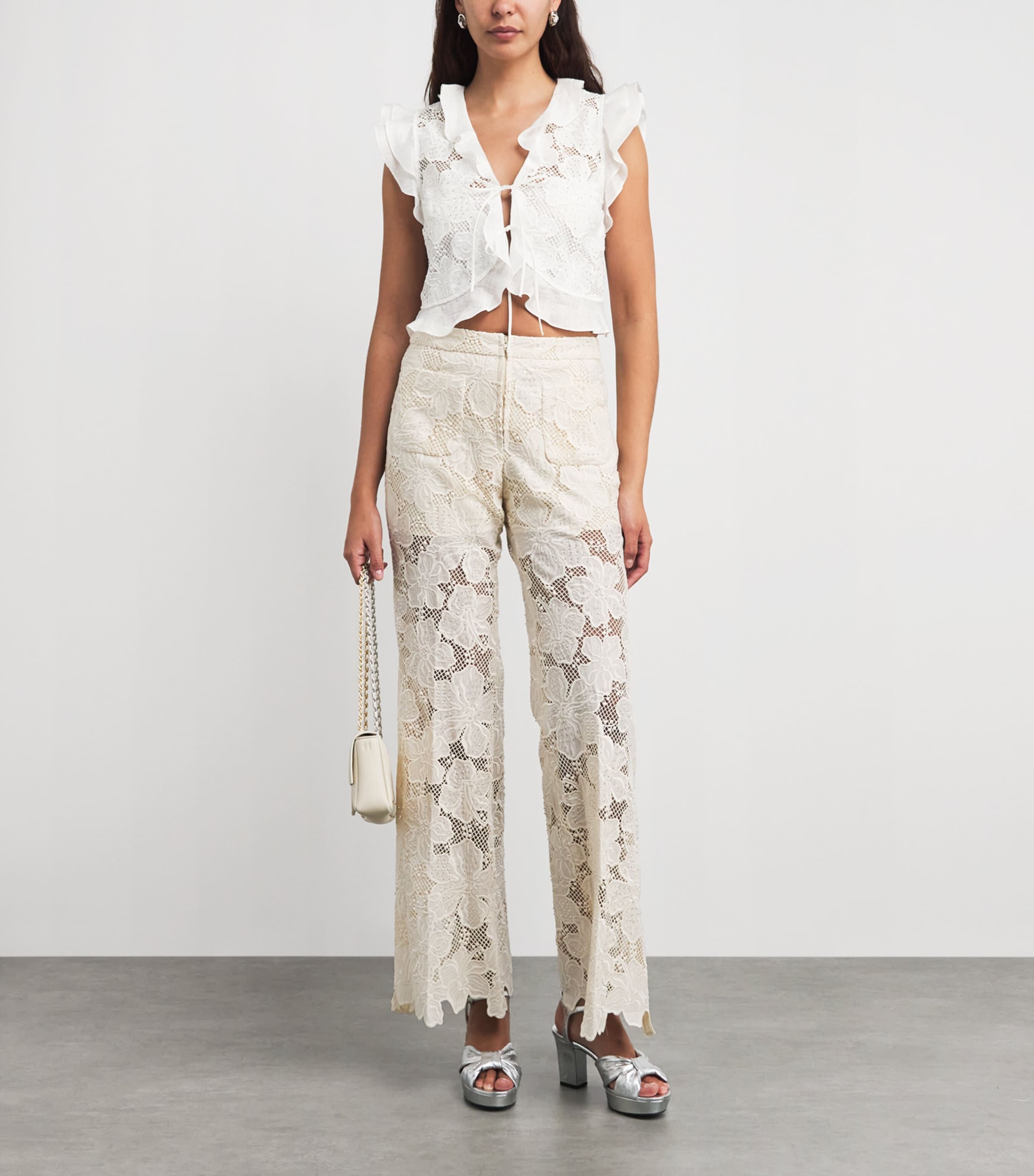 Sandro Paris Womens Guipure Lace Crop Top White Image 2