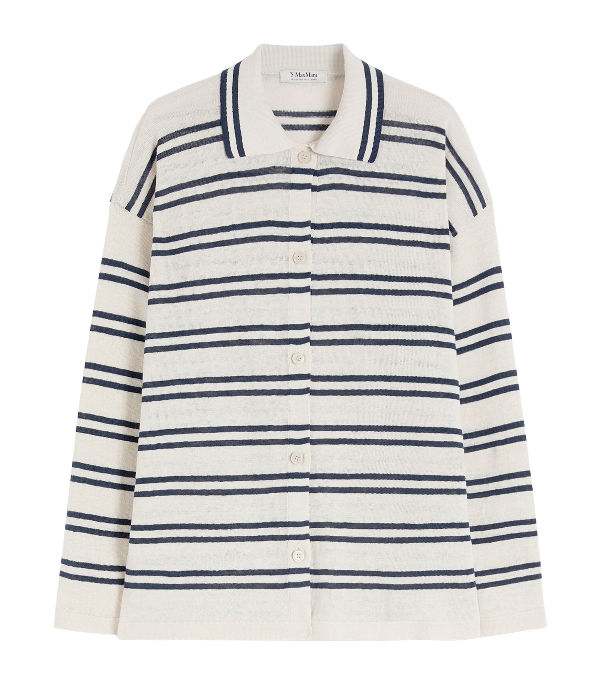 Max Mara Womens Linen Stripe Cardigan White Image 1