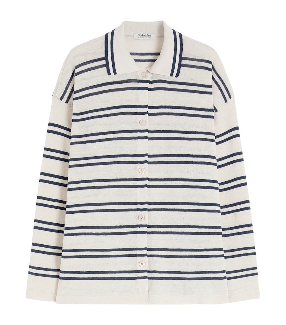 Max Mara Womens Linen Stripe Cardigan White Image 1