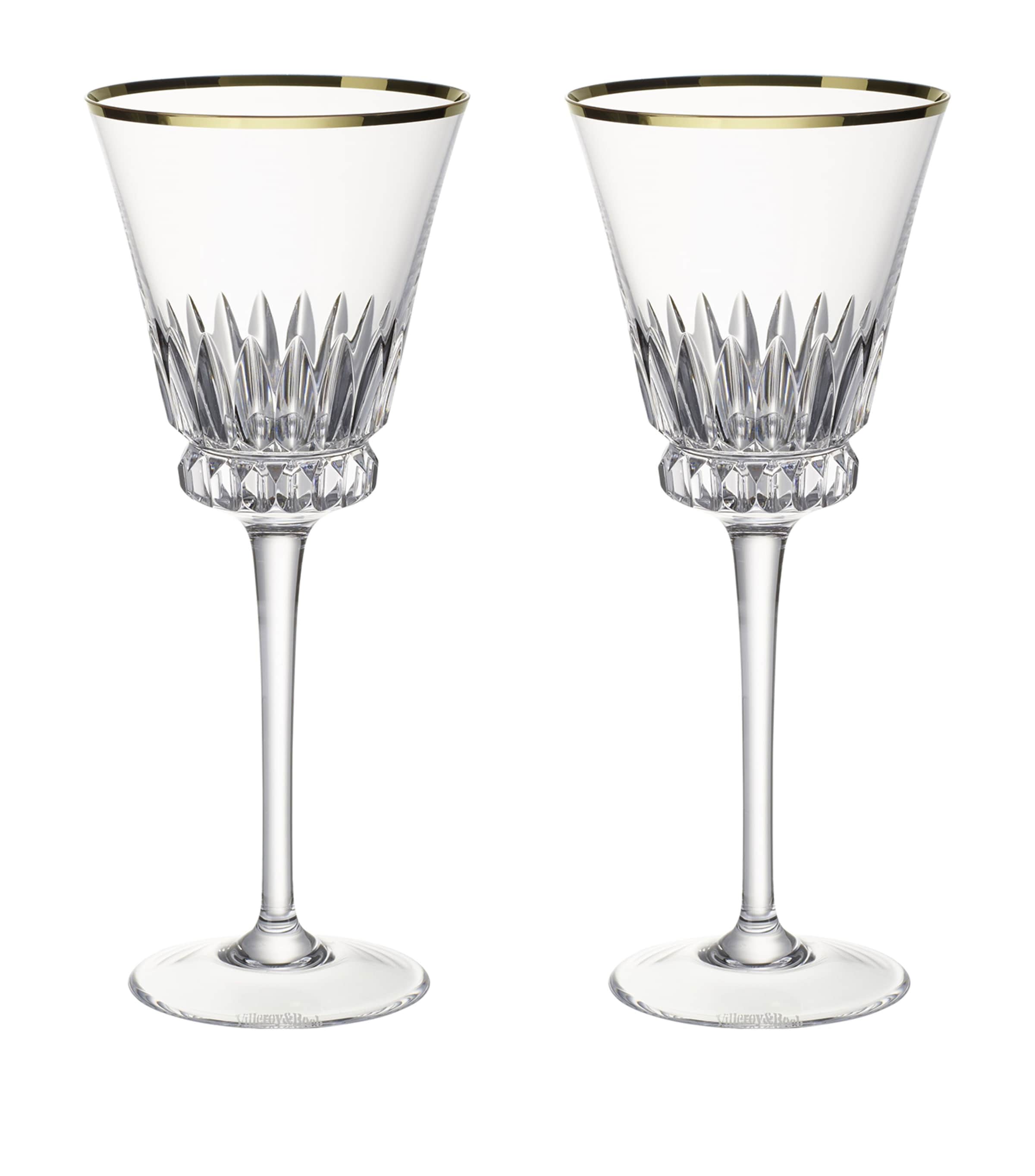 Villeroy & Boch Set Of 2 Grand Royal Gold White Wine Glasses In Clear