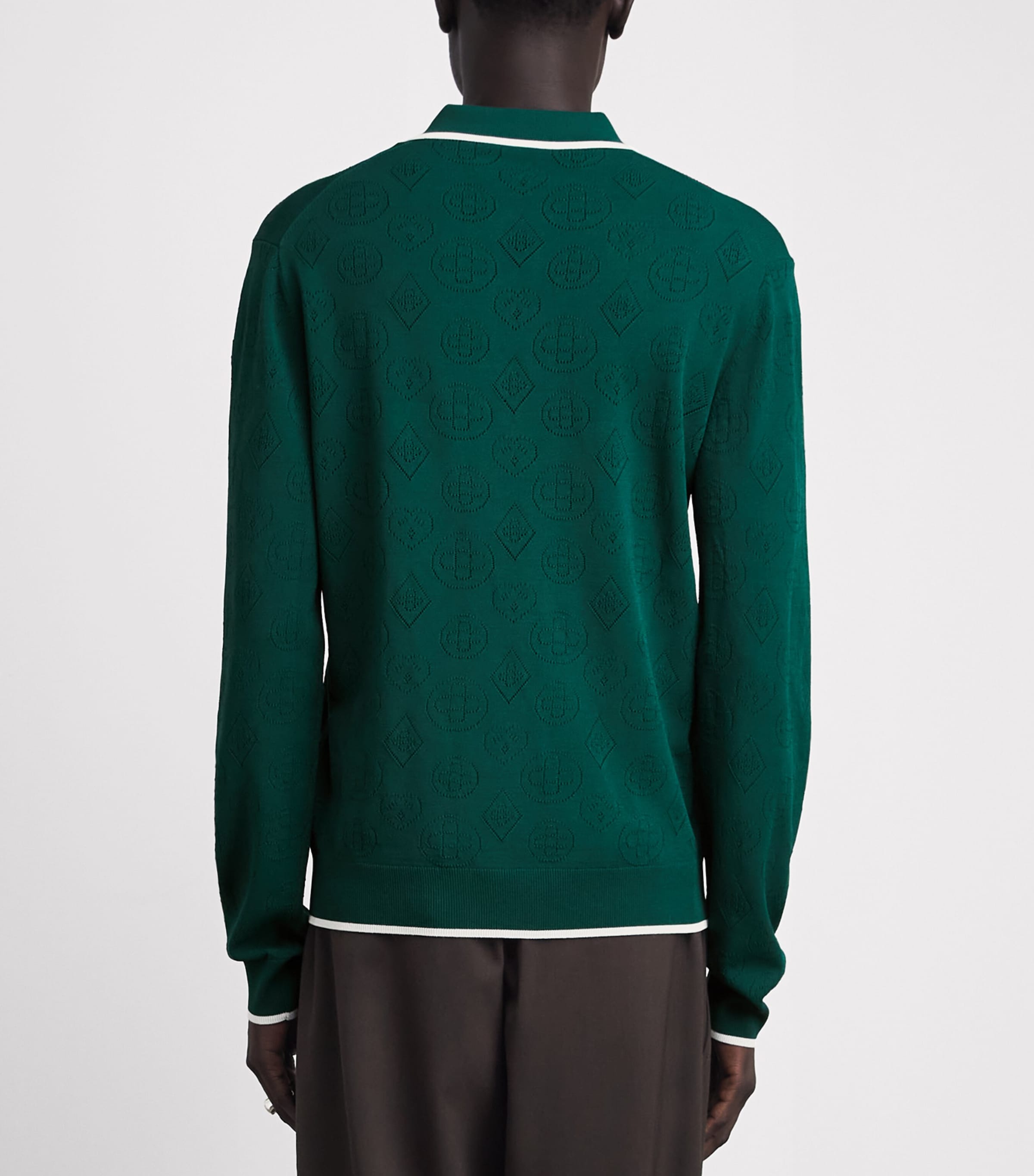 Casablanca Mens Pointelle-Knit Polo Shirt Green Image 5