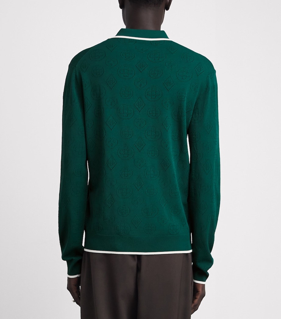 Casablanca Mens Pointelle-Knit Polo Shirt Green Image 5