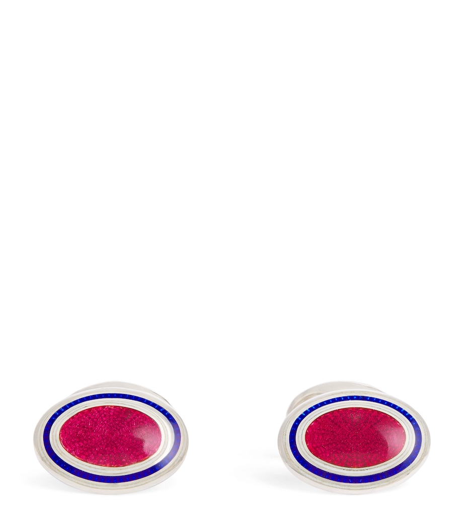 Deakin & Francis Sterling Silver and Enamel Oval Cufflinks Pink Image 1
