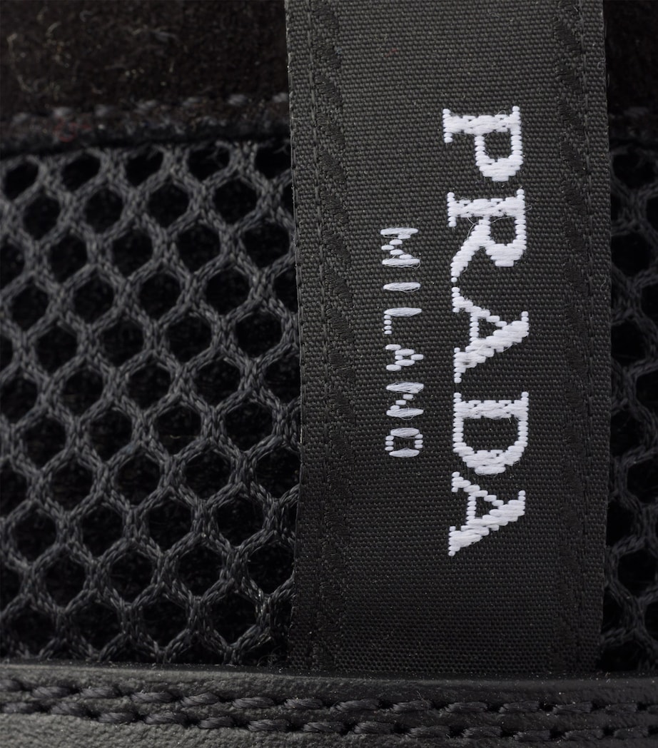 Prada Leather-Mesh Sneakers Black Image 7