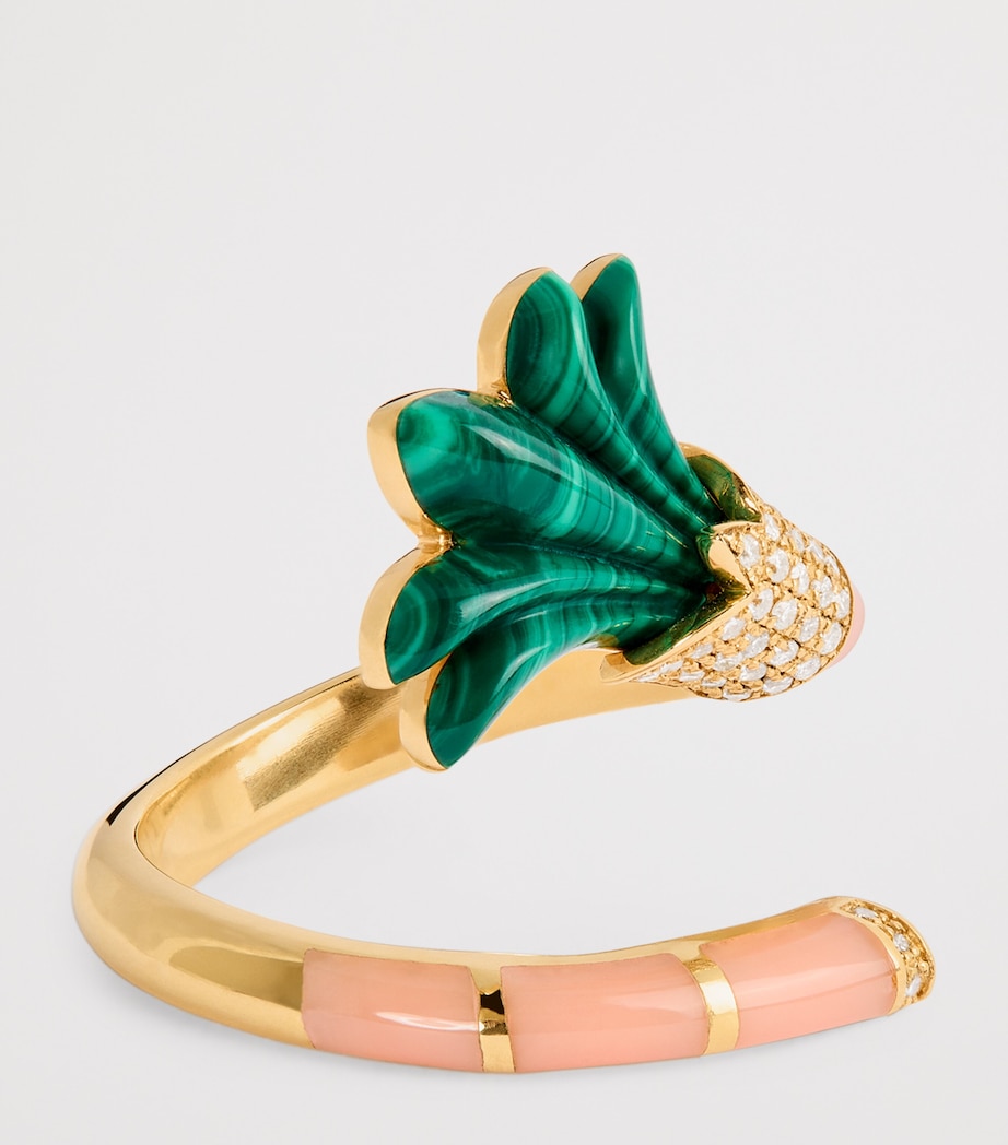 Yellow Gold, Diamond, Malachite and Coral On A Vine Psychedeliah Ring YELLOW GOLD Image 4