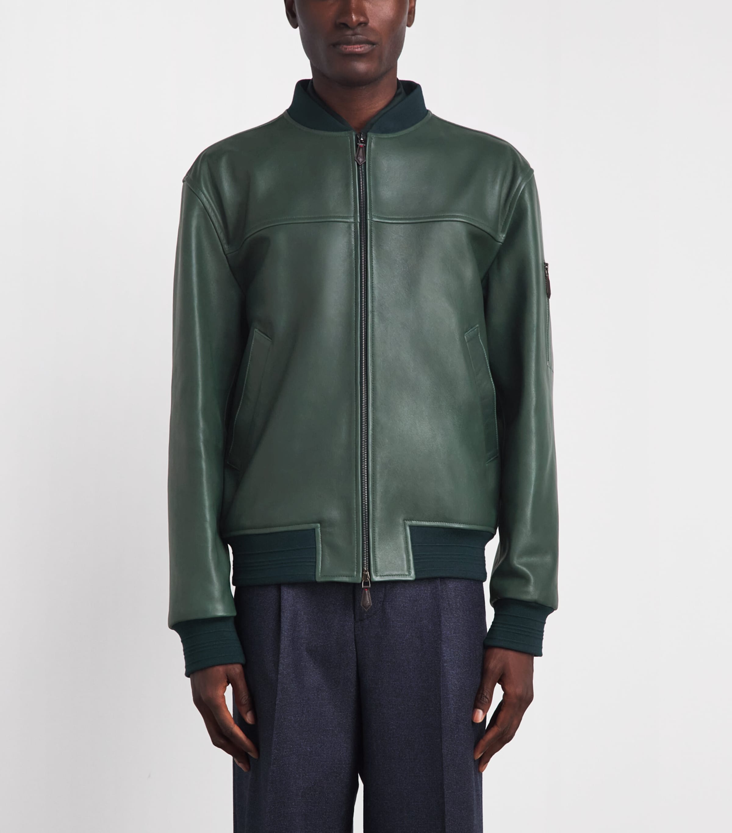 Isaia Mens Lambskin Varsity Bomber Jacket Image 4