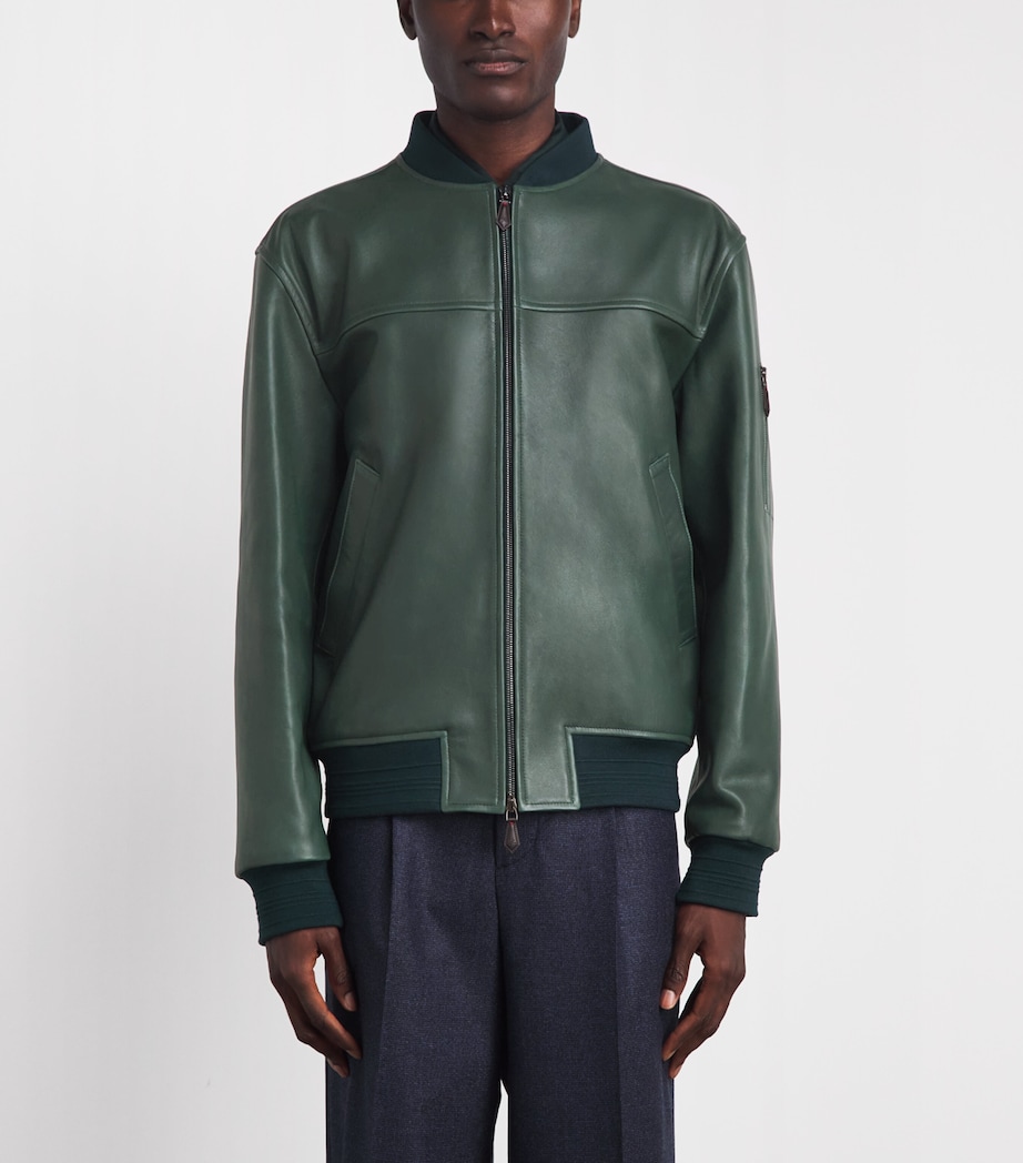 Isaia Mens Lambskin Varsity Bomber Jacket Image 4