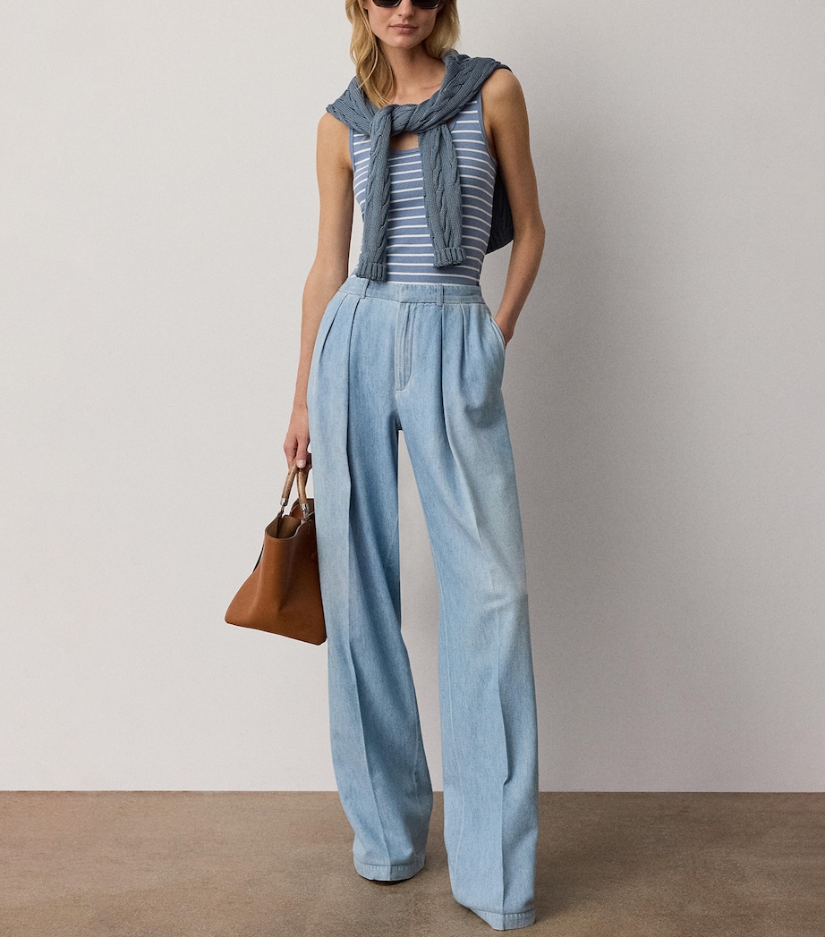 Ralph Lauren Collection Womens Stripe Ellis Tank Top Chambray/lux Cream Image 2