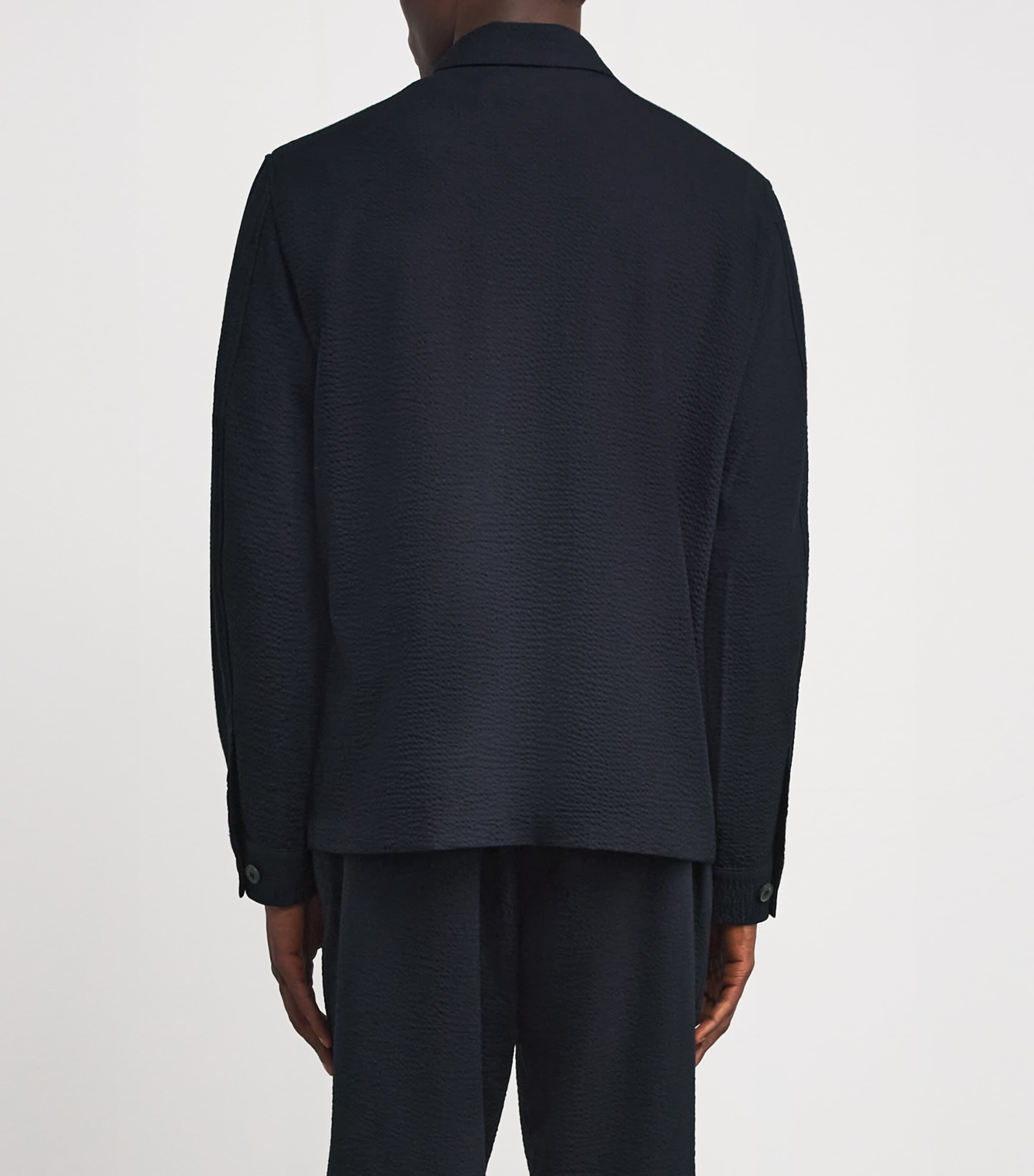 Sunspel Mens Stretch-Wool Seersucker Jacket Buaa Navy Image 4