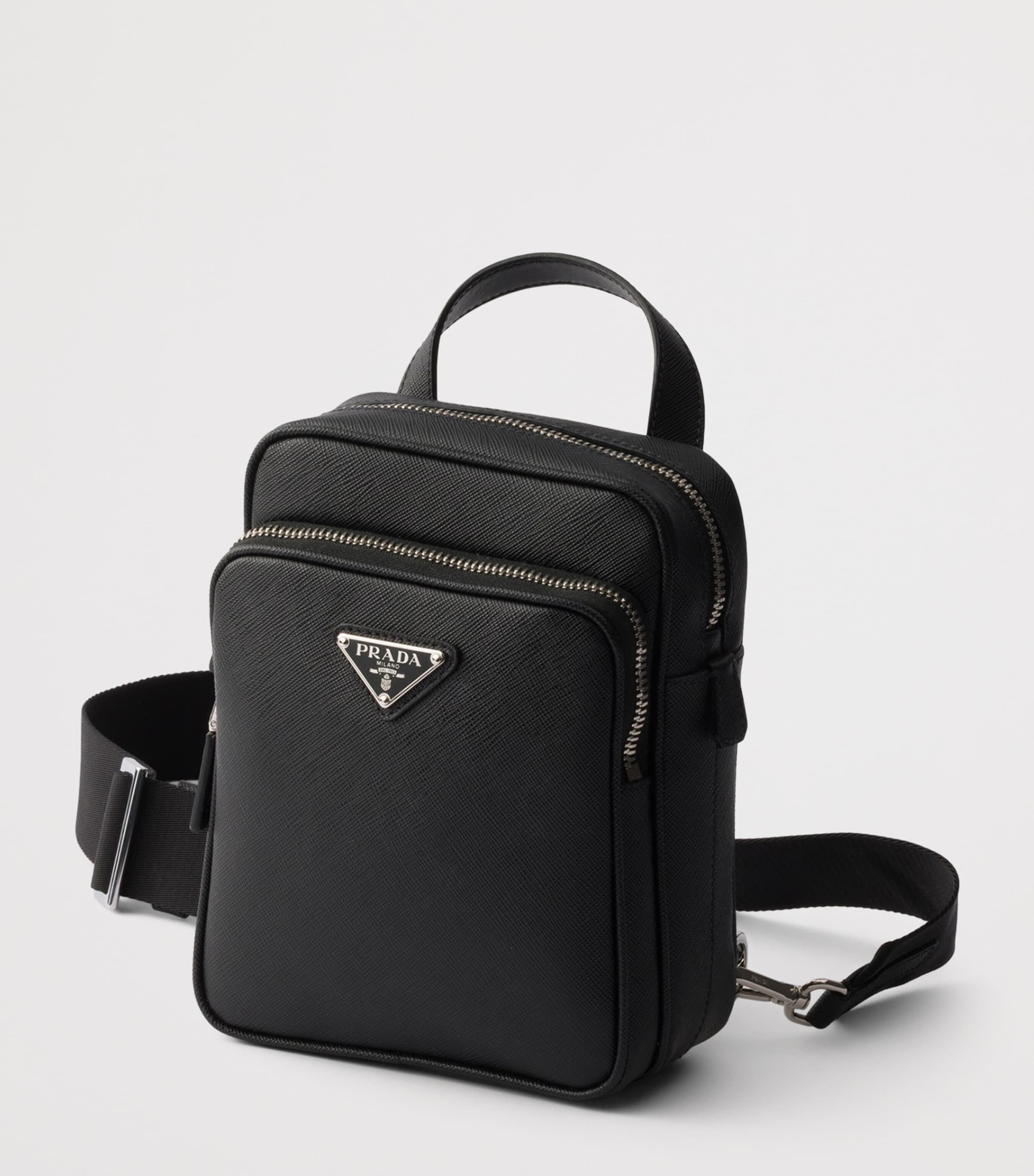 Prada Mini Saffiano Leather One-Shoulder Backpack Black Image 3