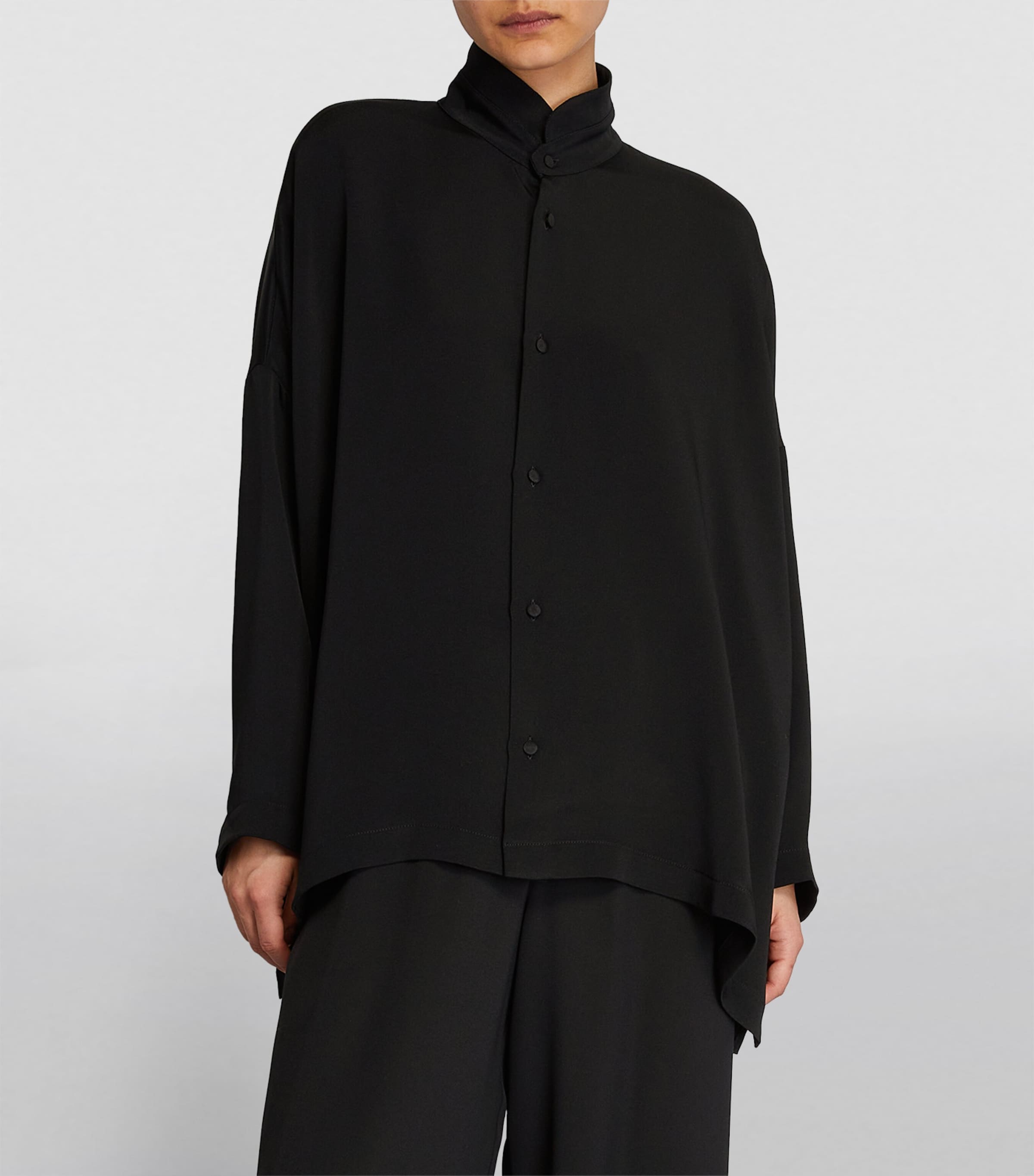 Silk Stand-Collar Shirt BLACK Image 3